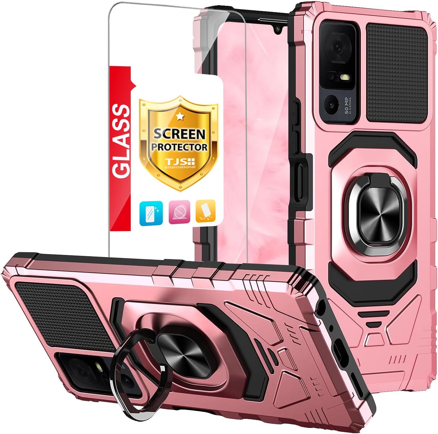 TTYSHTT For Motorola Moto E14 Case With Tempered Glass Screen Protector And Camera Cover