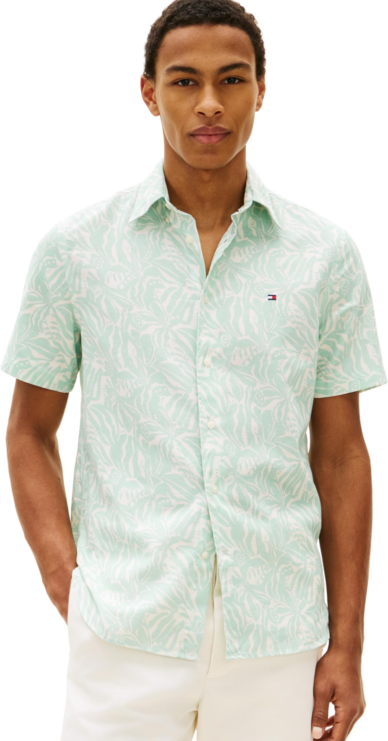 Tommy Hilfiger Herren Linen Blend PRT Rf Ss Camp Mw0mw42459 S/S Shirt (1er Pack)