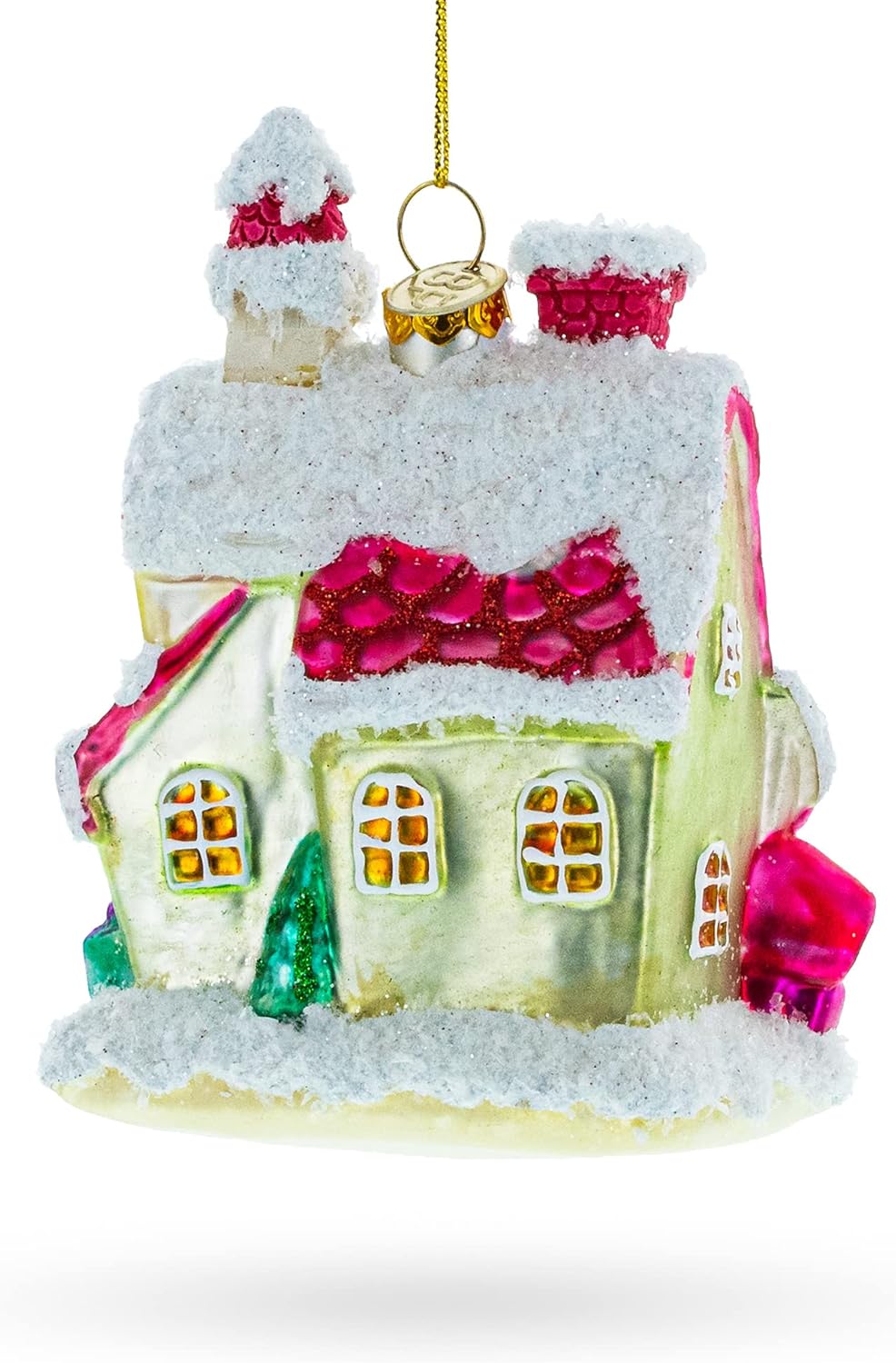 Winter Wonderland Snow-Covered House Blown Glass Christmas Ornament - Image 2