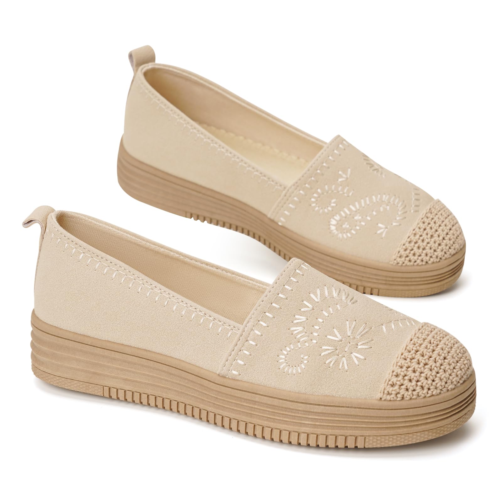 GLAMORA Ballerines Femme Chaussures Plates Slip-on Broderie Élégante Bout Tressé Style Espadrille Confortables Légères Semelle Antidérapante Chaussures Décontractées Femme Été Ville Quotidien