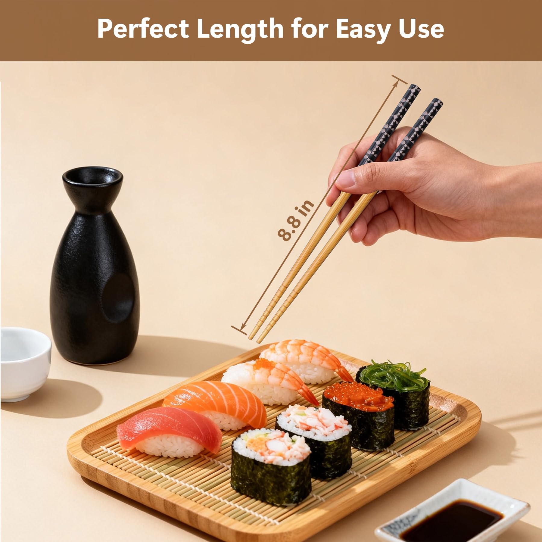 Antner 5 Pairs Reusable Bamboo Chopsticks with 5PCS Ceramic Choptick Rests — Amazon image 2