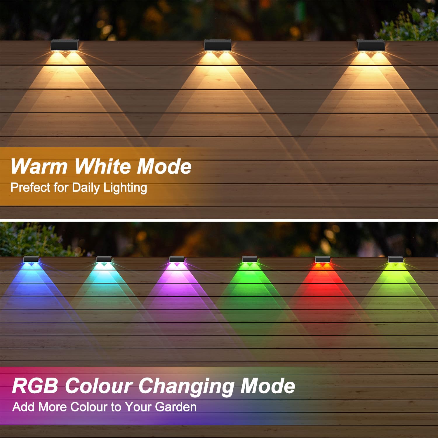 ELLASAY Aplique Solar Pared Exterior: 8 Modos de Iluminación Con RGB Solar Powered Lámparas - Impermeable IP65 - Luces Decoración de Jardín Patio Porche Valla Terraza (Lente-8 Pack)