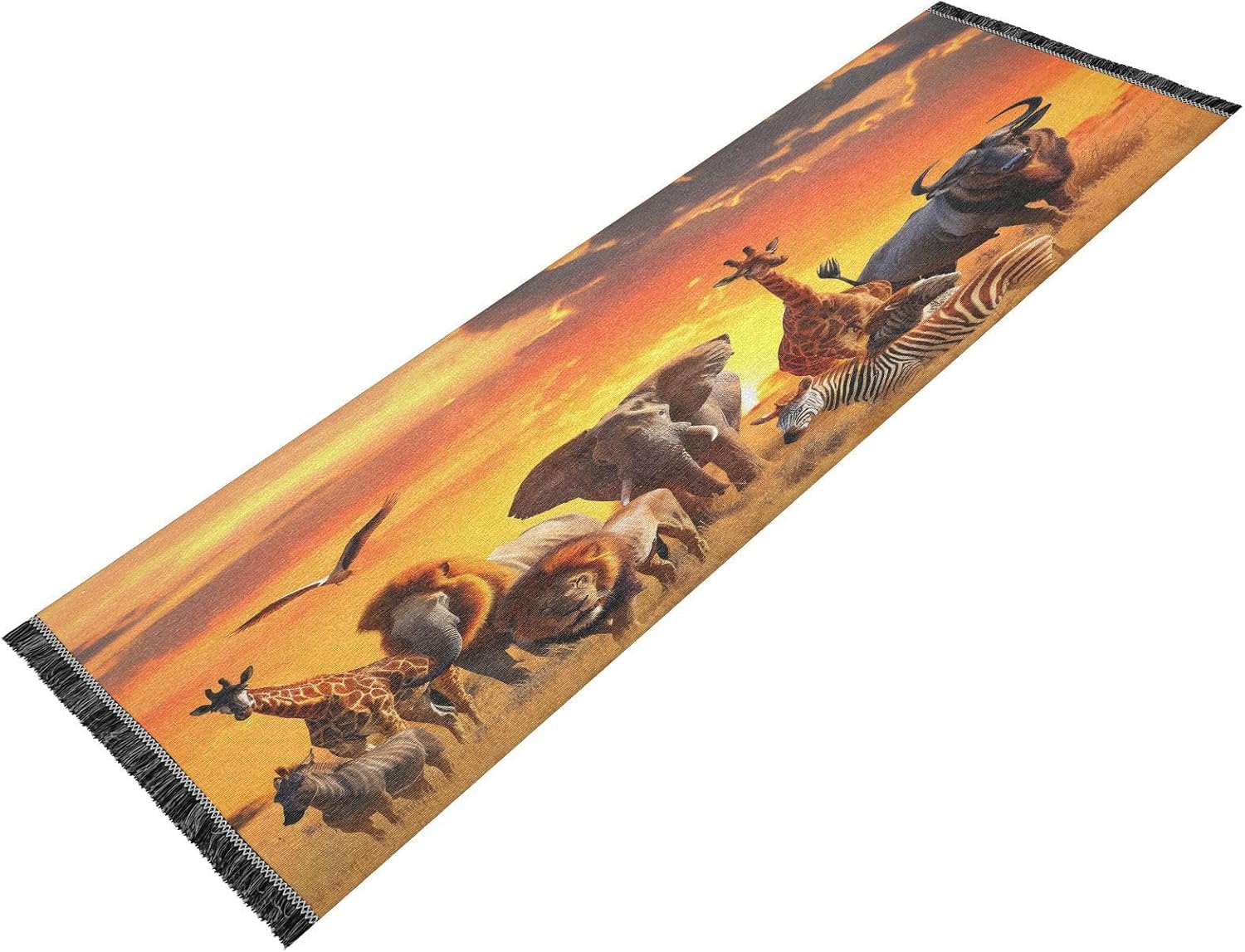 senya Runner Rug for Hallway, Bedroom, Living Room, Kitchen - African Animals Elephant Rhino Giraffe - Multi Color - 72x23.5 inches