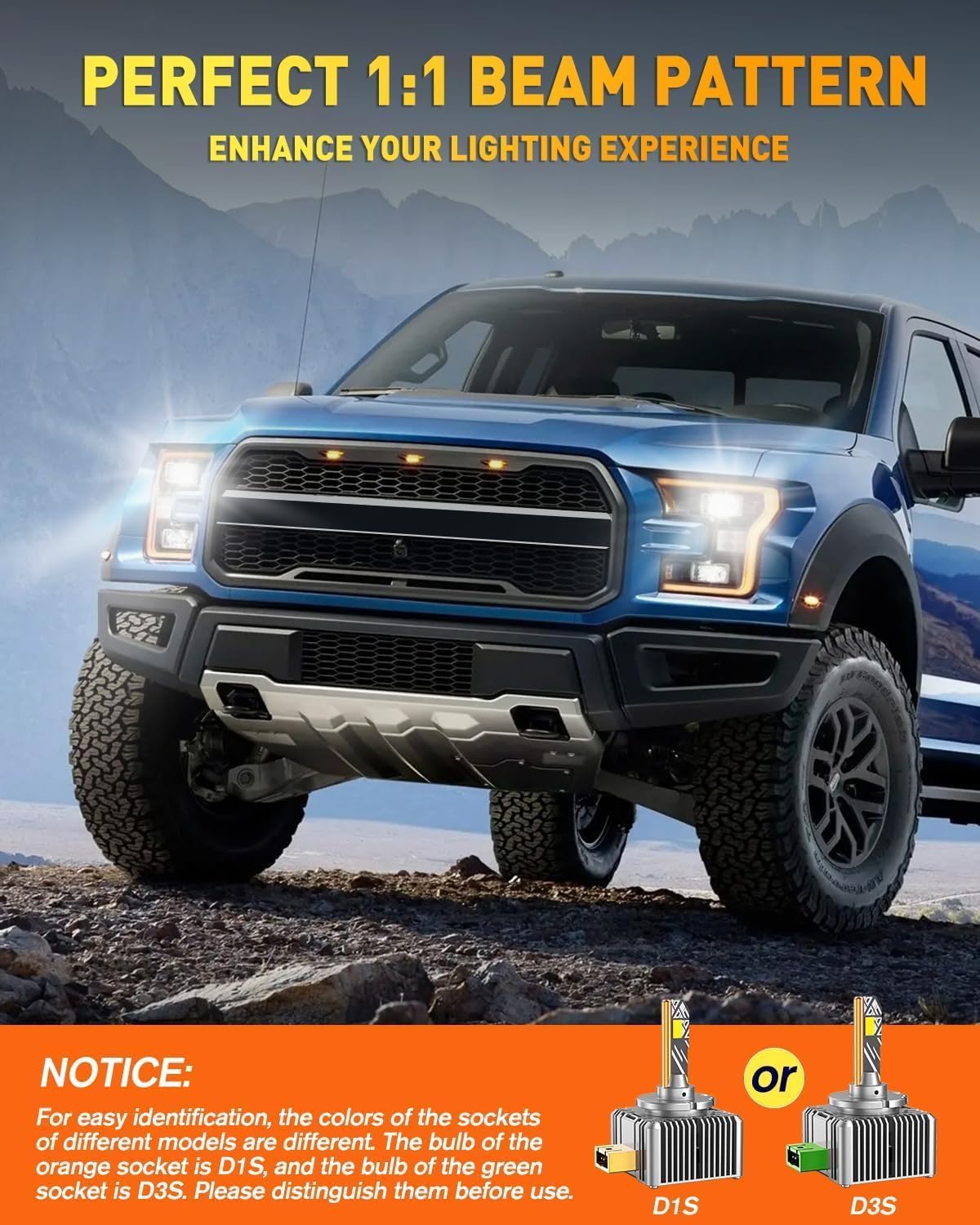 D3S LED Bulbs, 70,000LM 10X Brighter Direct Replacement for 66340 42403 42302, 6500K Cool White, 1:1 Original HID Size, IP68 Waterproof, 10-Year Durability, Pack of 2