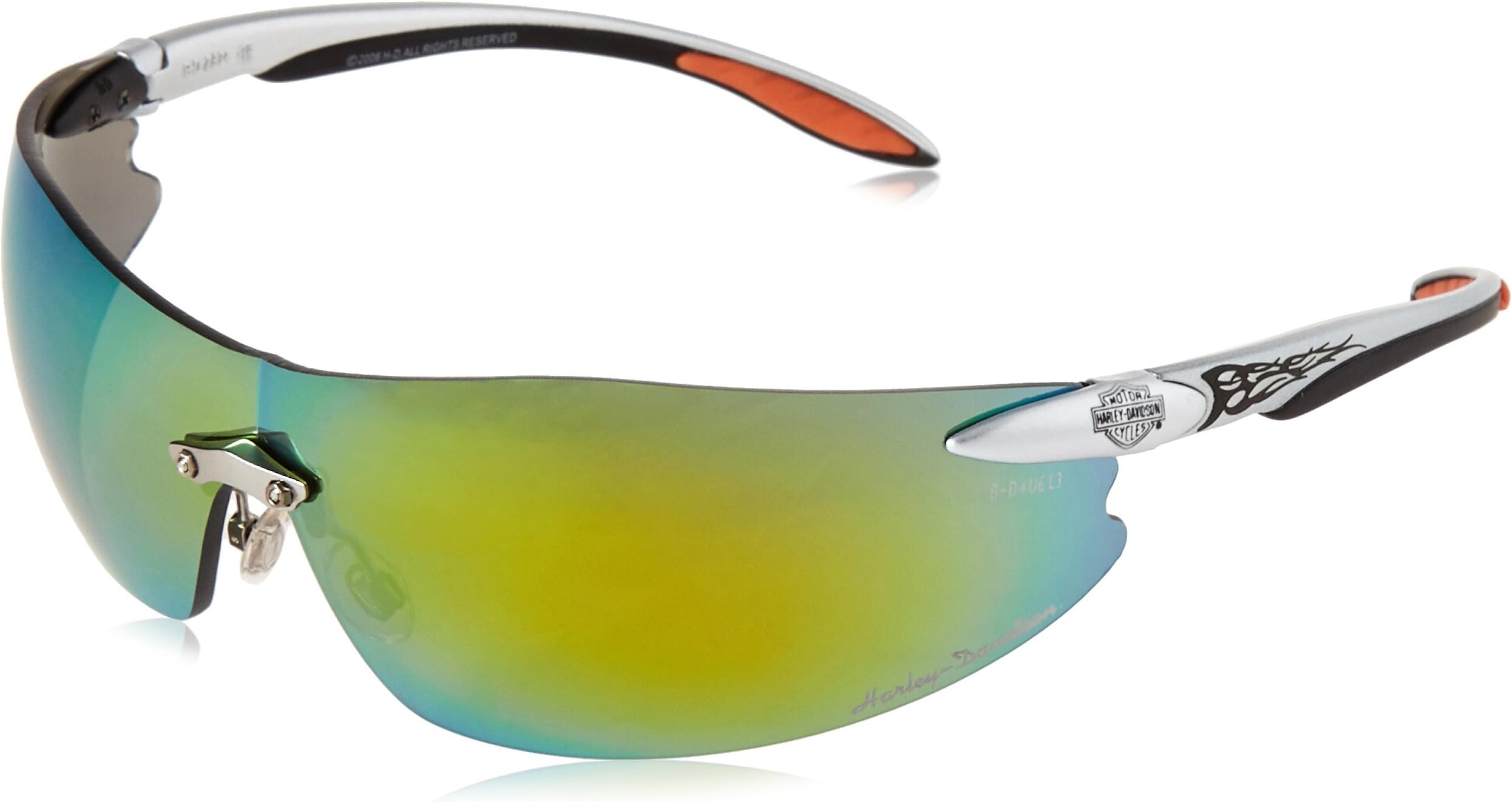 Harley Davidson HD800 Safety Glasses with Silver Tempels Frame and Orange Mirror Tint Hardcoat Lens
