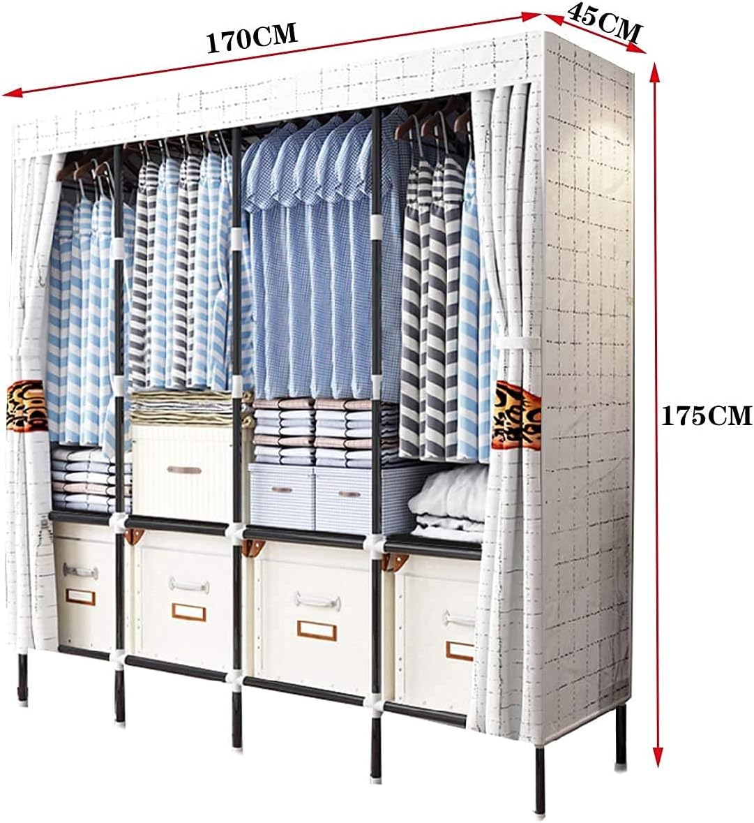 Folding Wardrobe Wardrobe Portable Cloth Closet Storage Organizer 25 MM Steel Pipe Cloth Closet Extra Wide Easy to Assemble Cabinet Shelf Armoire
