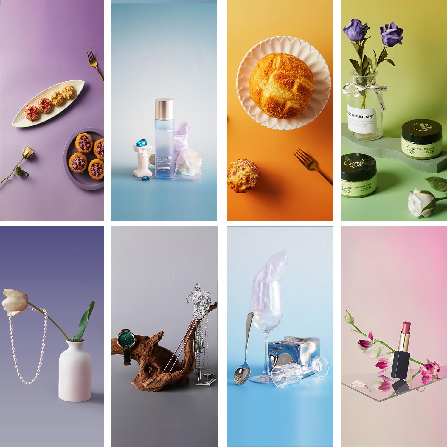 ZUOMIDIE 8 papeles Morandi Photo Tabletop Backdrops para Food Jewelry, Pastry, 34 x 22 pulgadas, resistente al agua, reutilizable, con soporte de doble cara
