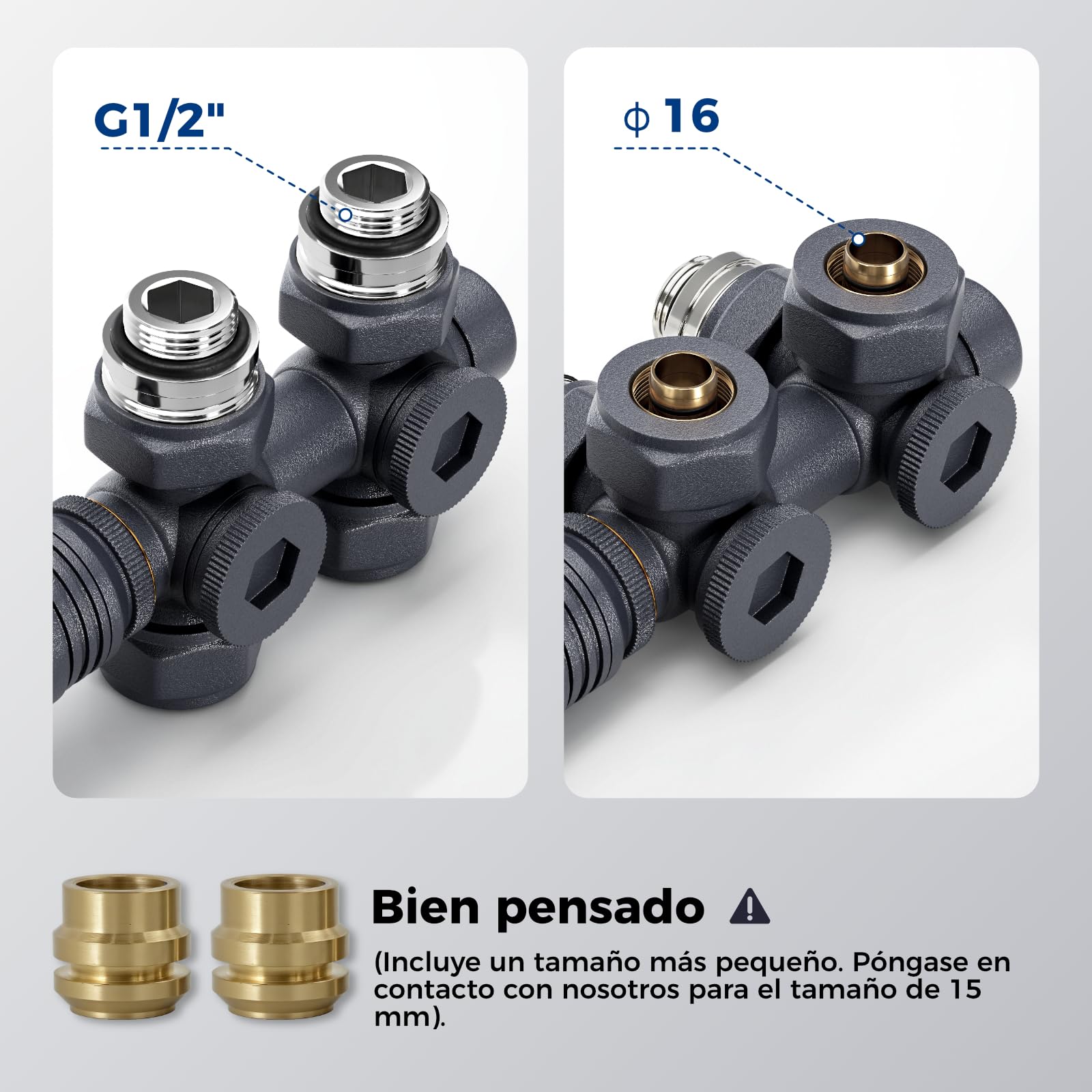 Heilmetz Multiblock Set für Heizkörper Anschlussarmatur mit Thermostat 50mm Ventil-Armaturen Heizungszubehör Eck- und Durchgangsform Anthrazit Wandanschluß Anschlußgarnitur (16mm, 1 Stück)