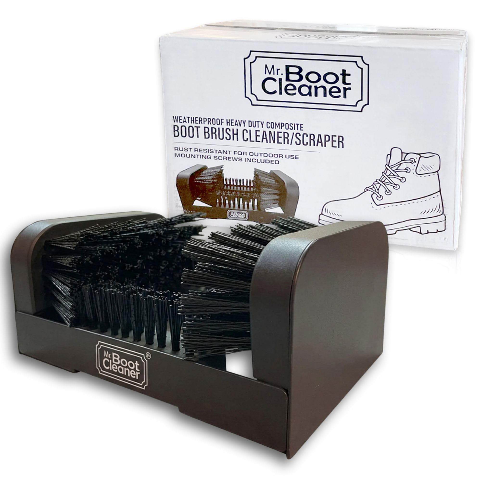 Mr. Boot Cleaner Heavy Duty Brush Outdoor Floor Mount or Portable Scraper/Scrubber with Hardware