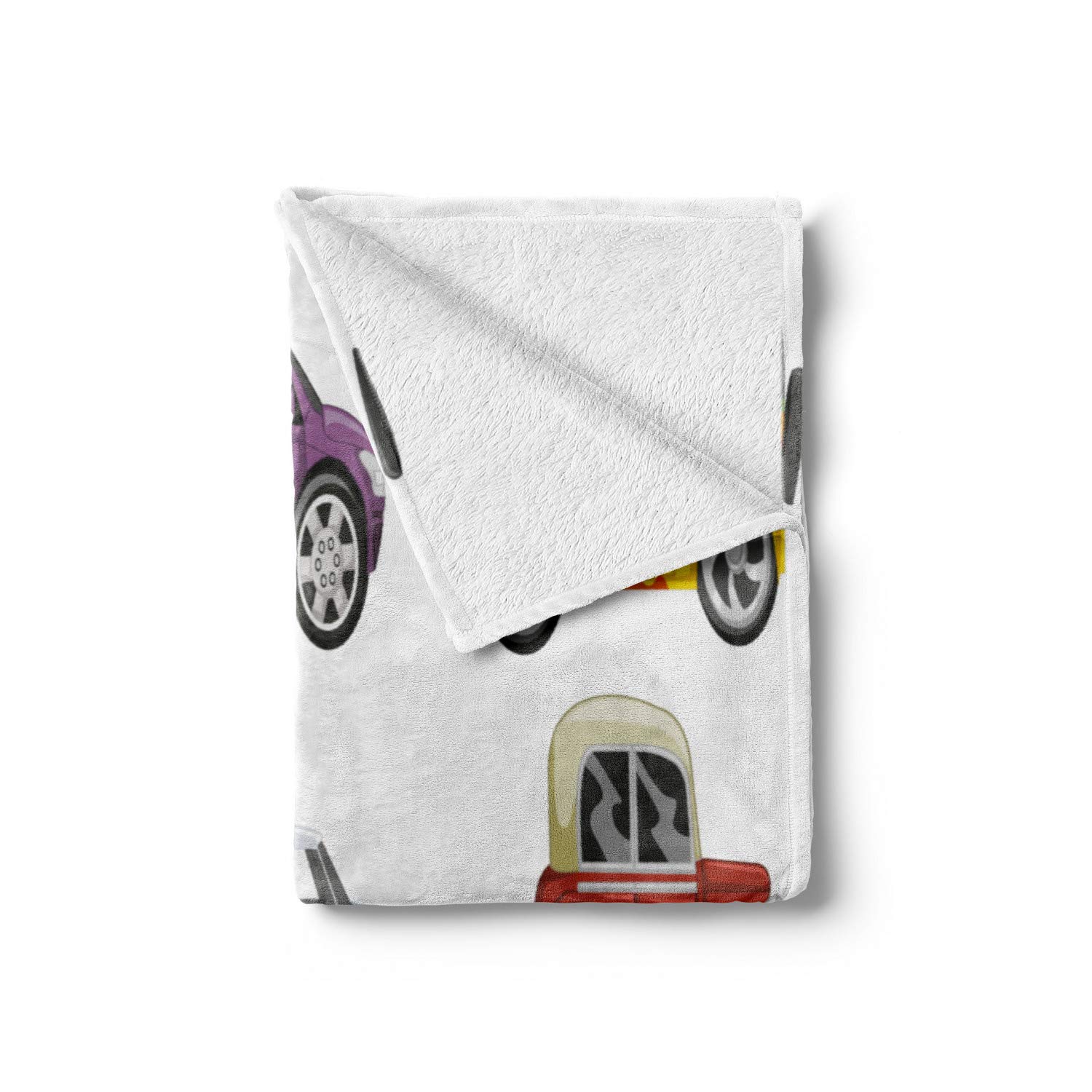 Lunarable Cartoon Throw Blanket, Race Cars Monster Truck Classics Urban Speed Automobiles Transportation Print, Flannel Fleece Accent Piece Soft Couch Cover for Adults, 50