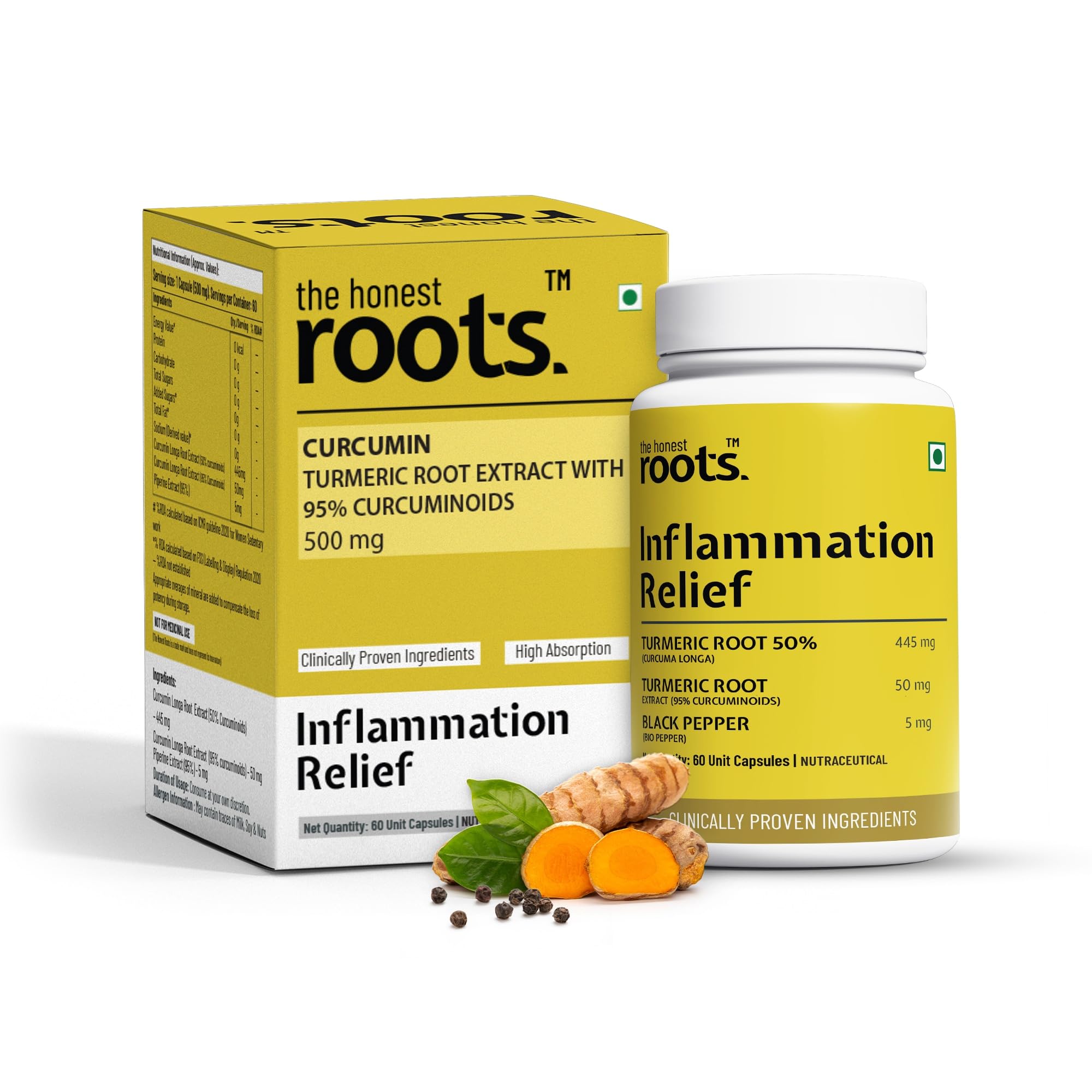 The Honest Roots Curcumin Capsules with Piperine – 95% Curcuminoids, Turmeric, Curcuma Longa & Ginger Root Extract, 60 Veg Capsules-image-24