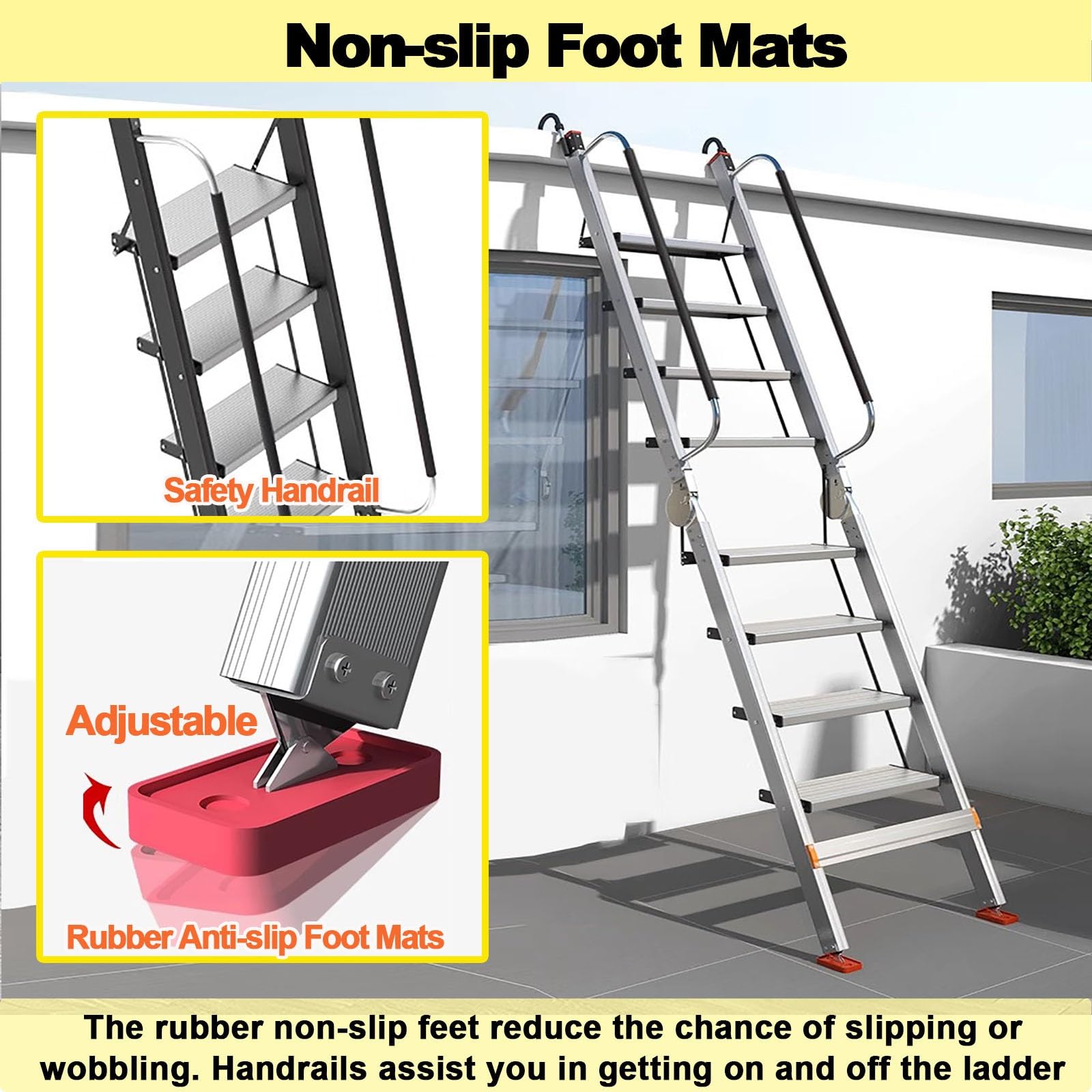 Escalera de seguridad antideslizante para litera con pasamanos, solución de escape compacta para pozo de ventana, sótano, ático y escalada