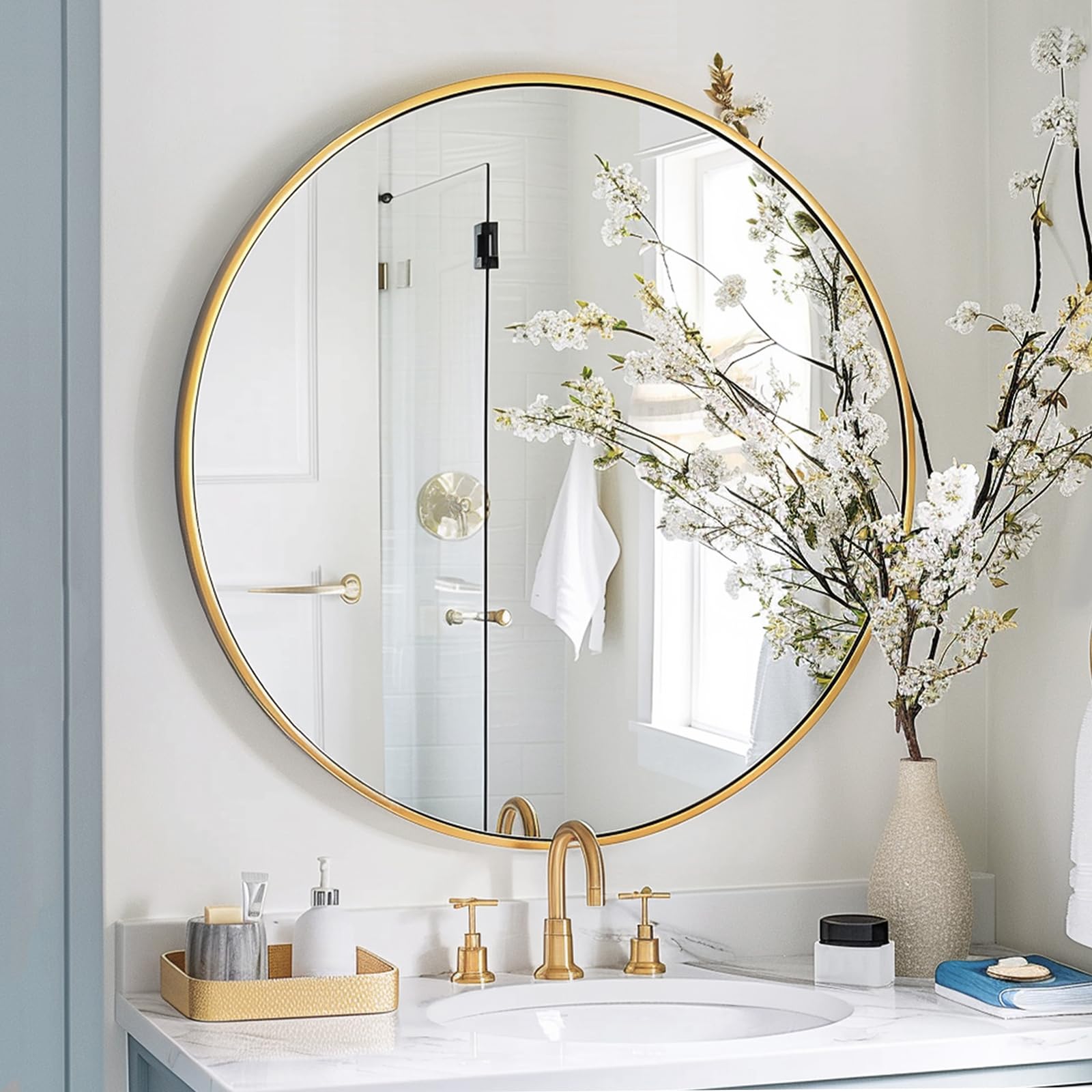 The Best Round Wall Mirrors in 2026 3 Sunniry Gold Round Mirror, 24 inch Circle Mirror, Gold Brushed Metal Frame Bathr — product photo