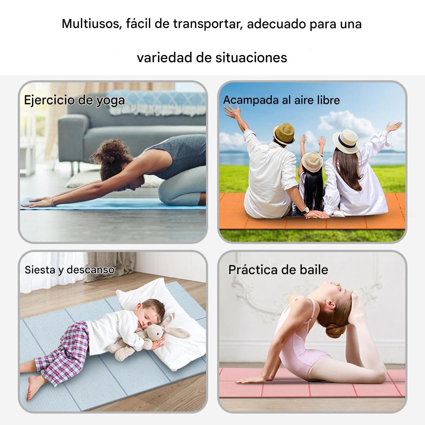 Tapis de camping pliable avec sac de rangement, accessoires de pour femmes, yoga, pilates, plage et pique-nique