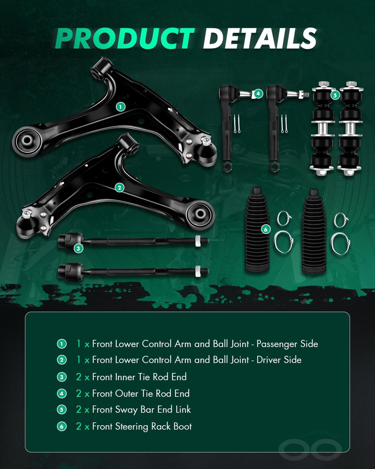 SCITOO 10pcs Front Suspension Kit Lower Control Arm with Ball Joint fit for Chevy for Malibu for Chevy Classic for Pontiac Grand Am for Oldsmobile Alero Cutlass with Tie Rod End Boot Sway Bar Link