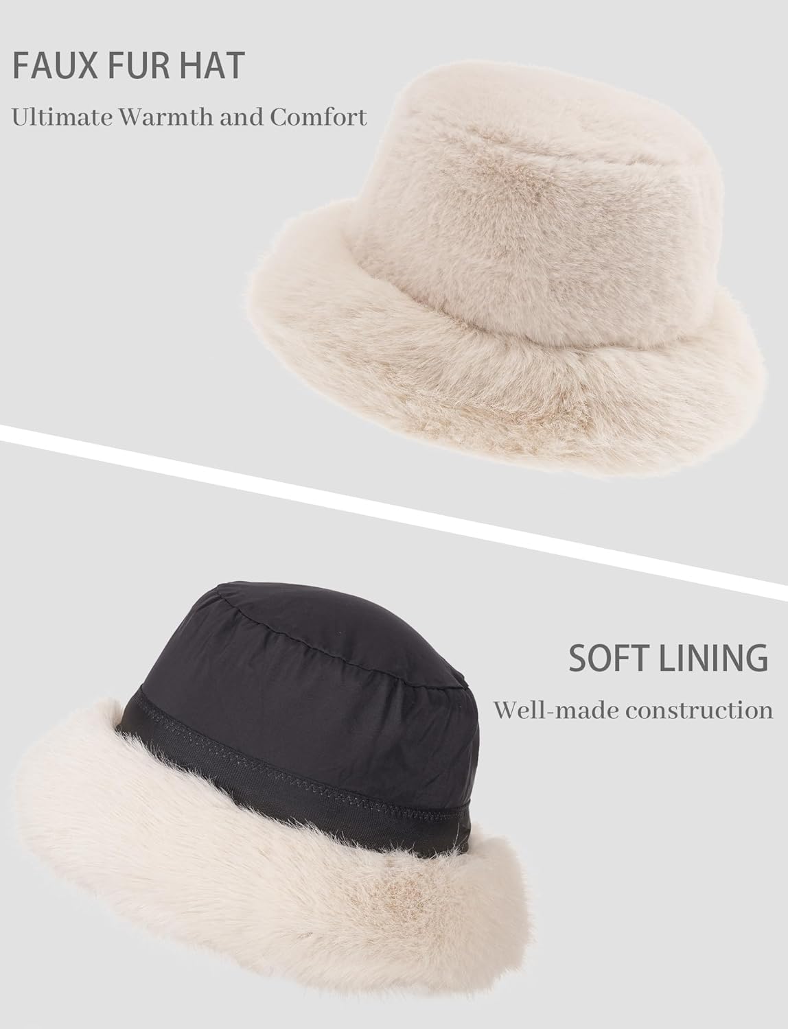 FEOYA Women's Faux Fur Bucket Hat Fluffy Winter Warm Hat Soft Fisherman Hats Fashion Fuzzy Bucket Hats 55-58cm - Image 4