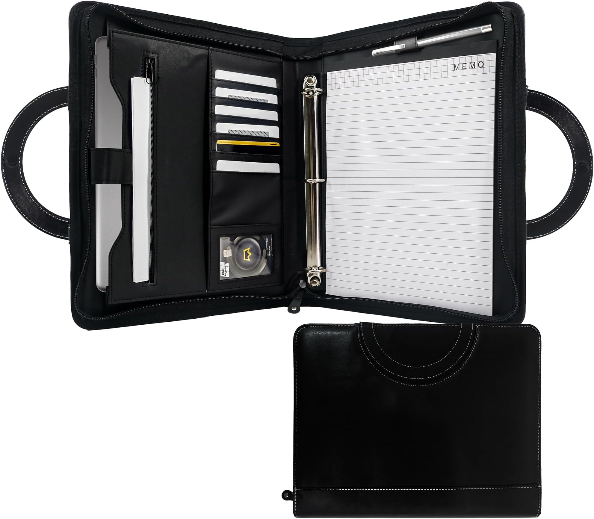 GraduatePro Zippered Binder with Handles Professional Faux Leather Padfolio with