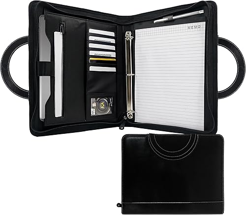 GraduatePro Carpeta con cremallera, piel sintética profesional con mango oculto, bolsa de almacenamiento para tablet, documentos de viaje, bloc de