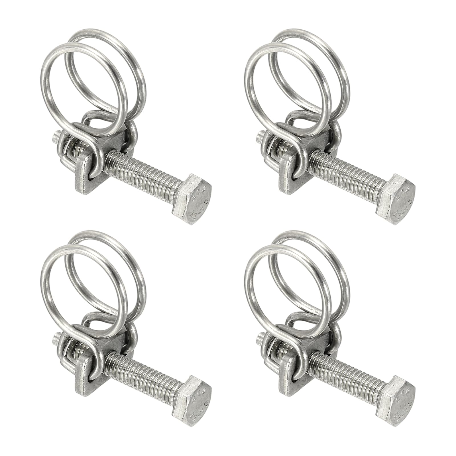 sourcing map 4 Pcs Double Wire Hose Clips 16-19 mm 304 Stainless Steel Adjustable Wire Pipe Tube Clamps with M6 Screw Plumbing Joint Fastener for Dust Collection Pool Pond, Silver