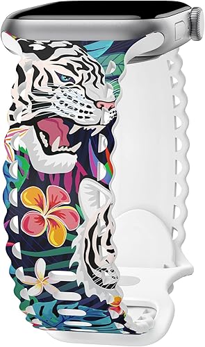 Miniatura 40 de Compatible con Apple Watch Band de 41mm 40mm 38mm 49mm 45mm 44mm 42mm para Mujeres Niñas, Correas Deportivas de Silicona Suave con Estampado Floral