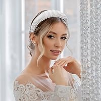 Vista 5 de YISSION 1 diadema de perlas blancas para mujer, banda antideslizante con diamantes de imitación, diadema con cuentas brillantes, diademas acolchadas
