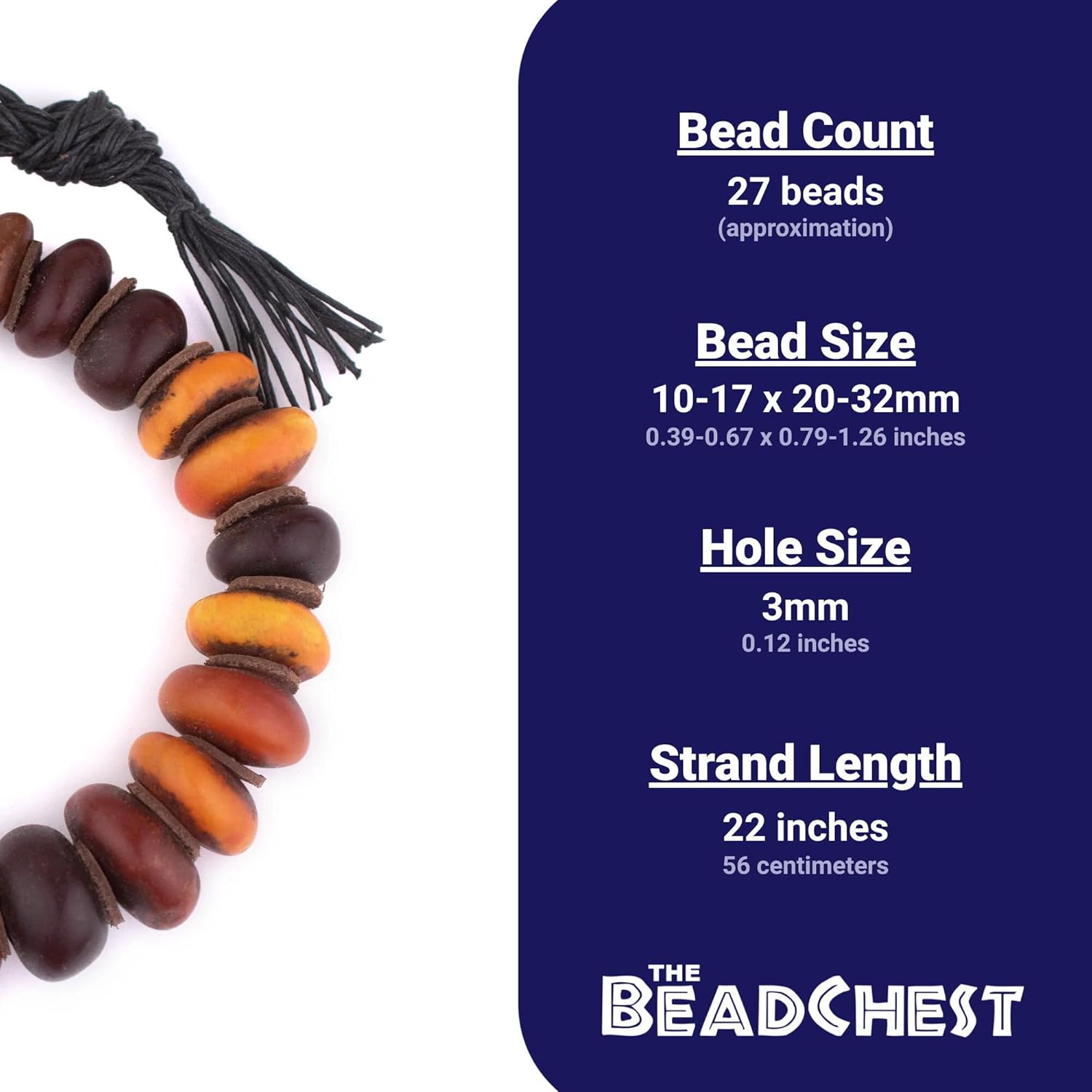 The Bead Chest Medley of Moroccan Amber Resin Beads Graduated 26mm Morocco African Orange Round Large Hole 22 Inch Strand Handmade