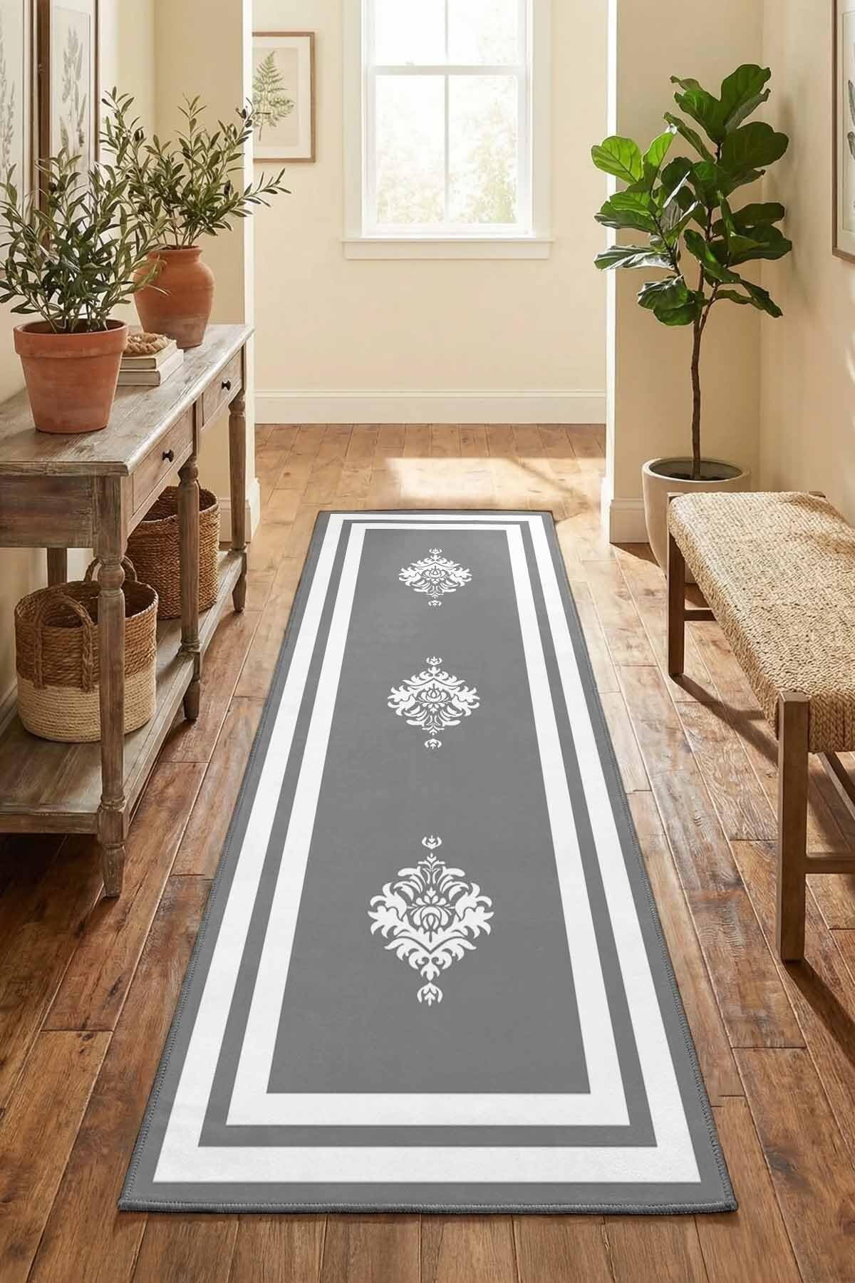 Monnhein Beyaz Gri Yolluk Black-2 - Yıkanabilir, Kaymaz Taban, Dijital Baskılı, Leke Tutmaz, İnce Hav, Modern Koridor, Mutfak, Antre ve Salon için Dekoratif Yolluk