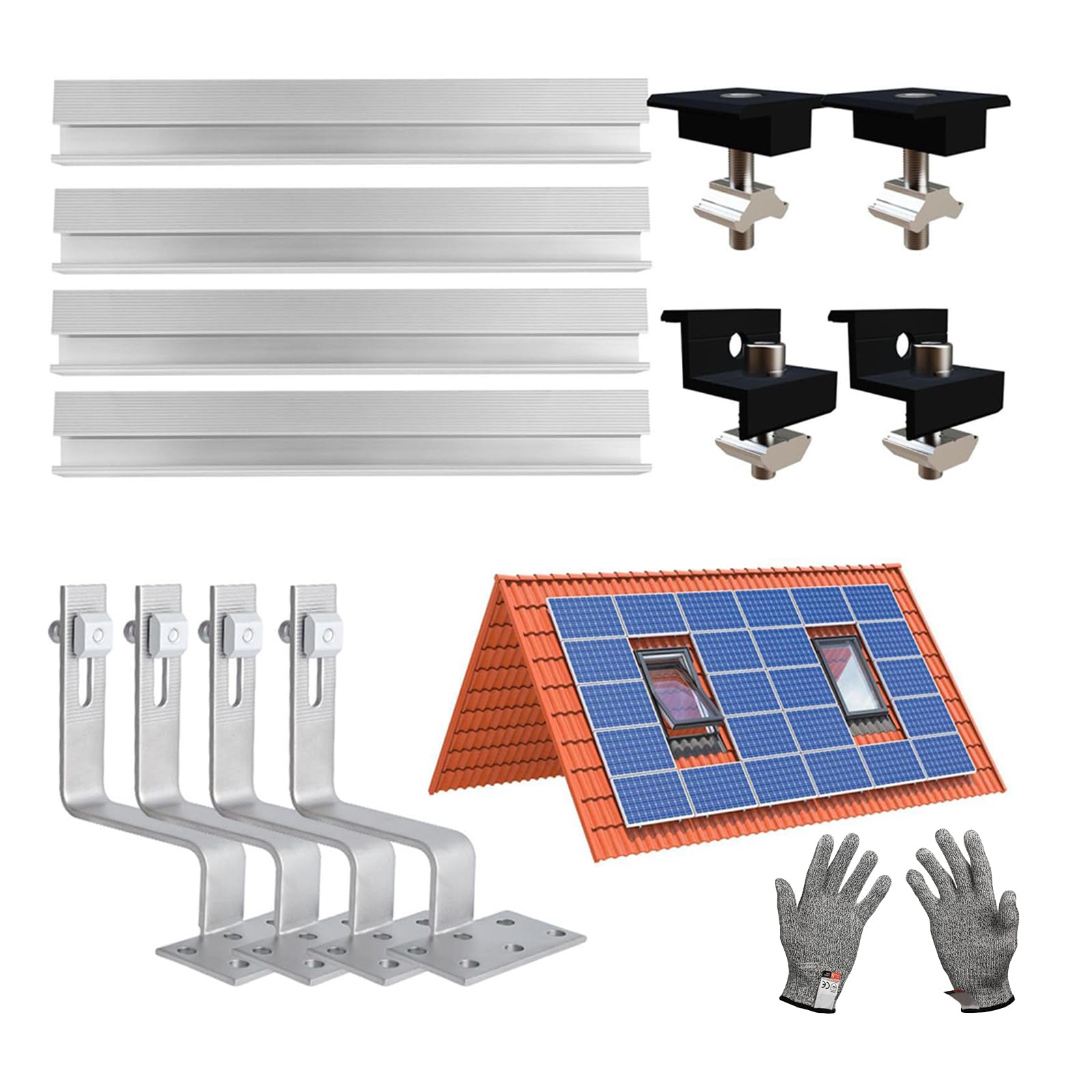 Juego de techo de ladrillo con soporte solar para 1 módulo, perfil de aluminio y gancho para techo fotovoltaico, soporte para módulo solar, abrazaderas ajustables para espesor de módulo de 30-35 mm