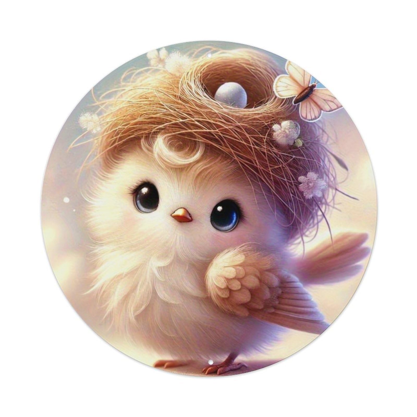 Cute Bird Nest Butterfly Flower Design Tin Sign Metal Poster Vintage Metal Signs for Home Man Cave Bar Cafe Kitchen laundry room Wall Decorations 8x8 inches