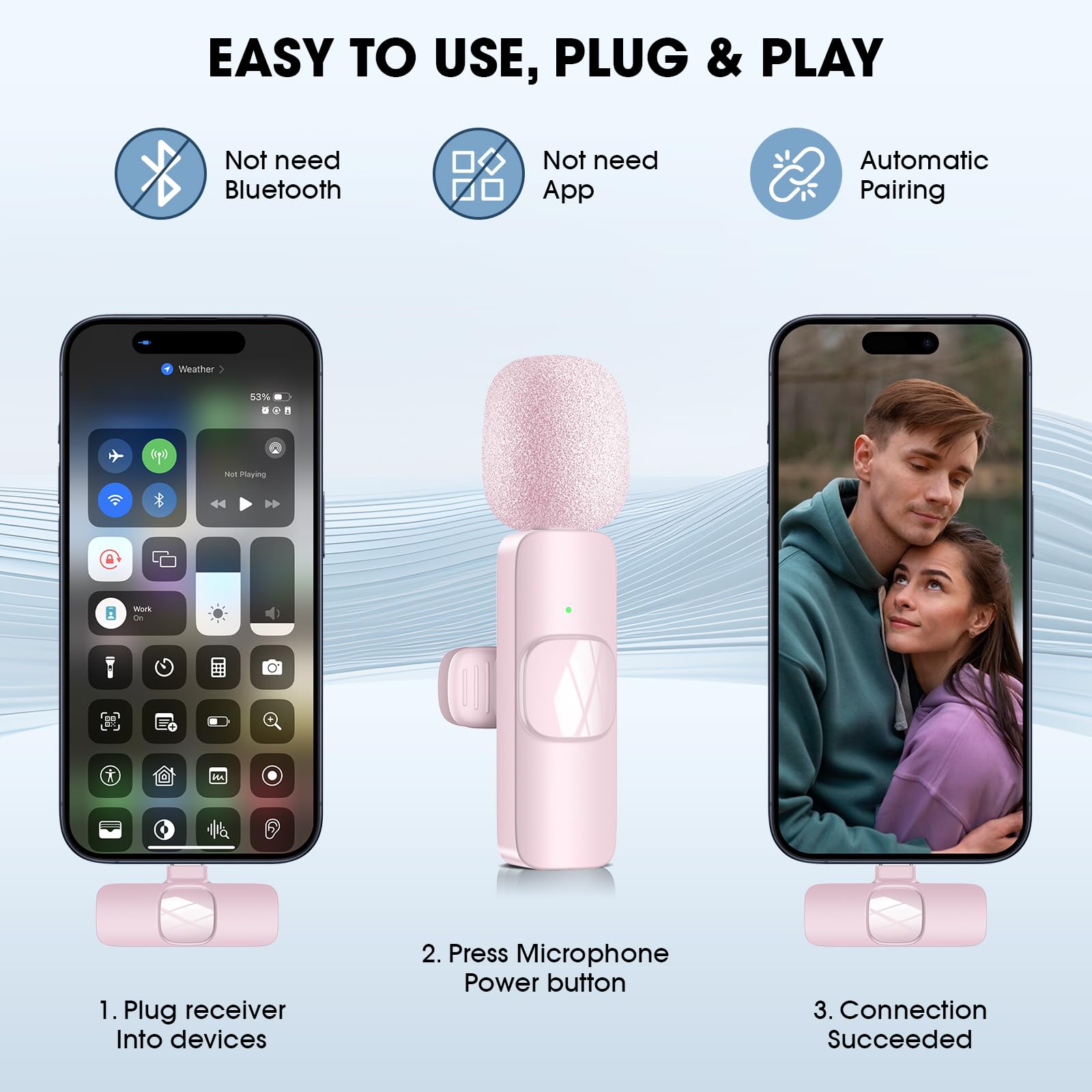 HMKCH Wireless Microphone for Android Phone/iPhone/Laptop, Lavalier Microphone for Video Recording Vlog, Live Broadcast (Pink) - Image 3