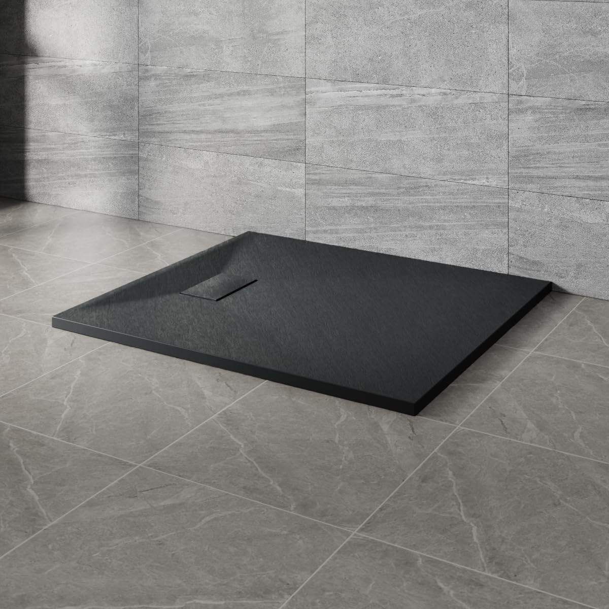 NRG 1100x900mm Black Shower Tray with Flow Waste for Bathroom Enclosures