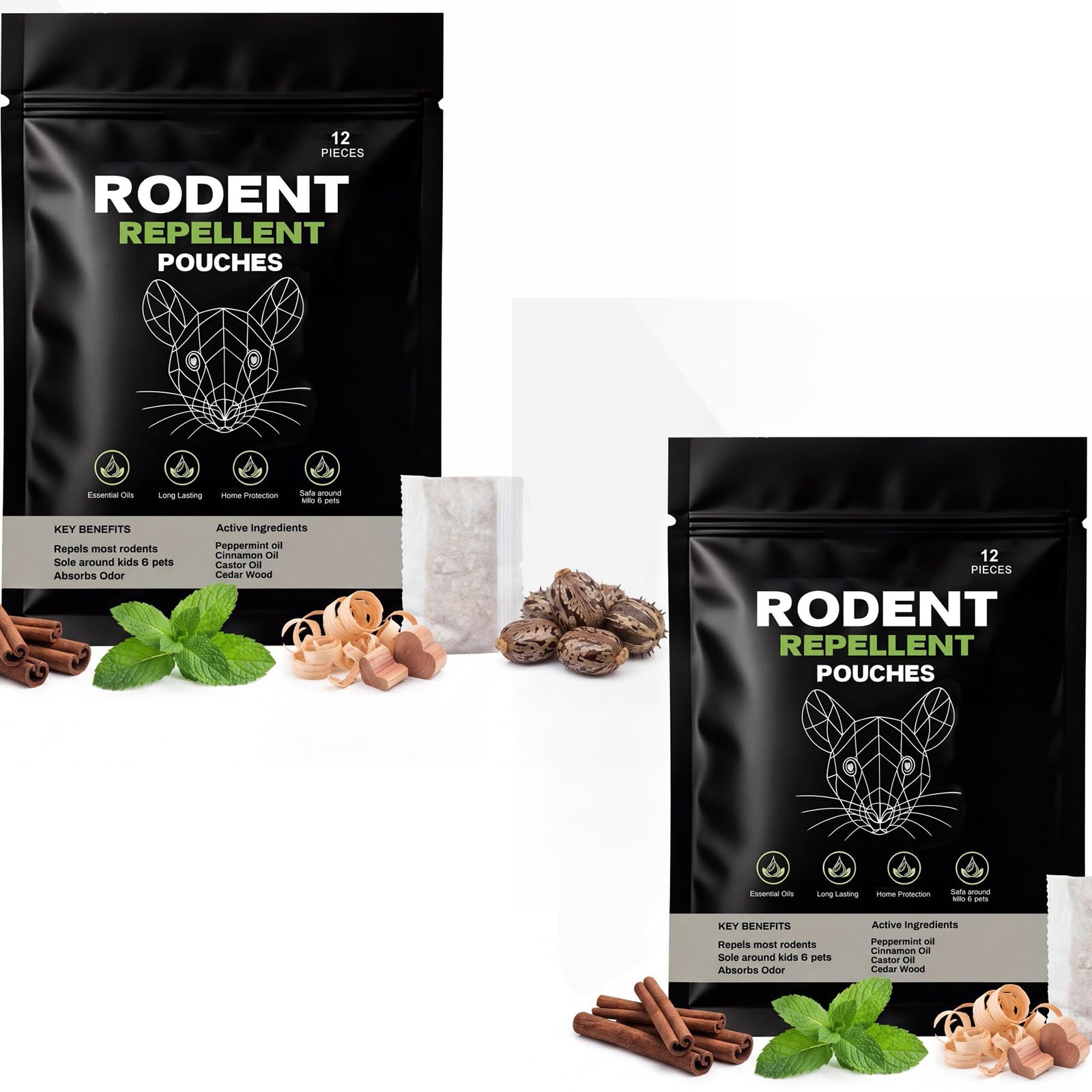Natural Pest Repellent Pouches & Powder, Plant-Based Peppermint Cedar Oil Deterrent Sachets, Long Lasting Indoor Outdoor Home Garden Pest Prevention Safe for Pets & Household (BB-24PCS)