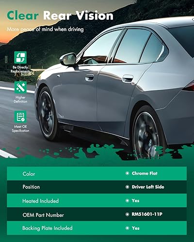 Miniatura 2 de SCITOO Espejo exterior de cristal del lado izquierdo del conductor ajuste para 2008-2015 para NISSAN ROGUE WHEATED Chrome Flat espejo lateral de