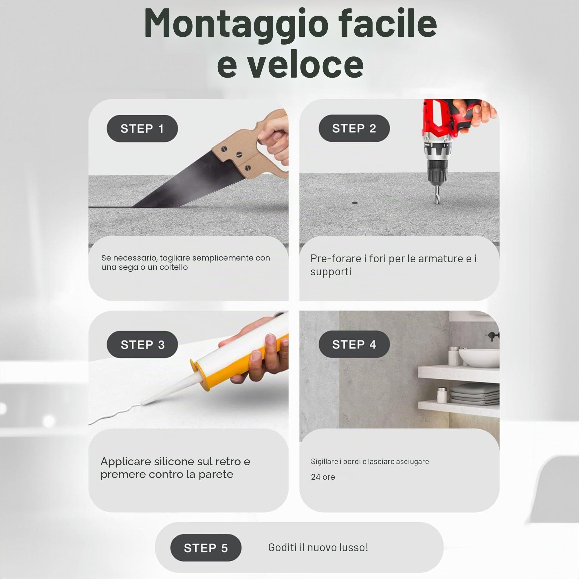 Rivestimento parete doccia | 200 x 100 cm | bianco | Pannello a parete per doccia