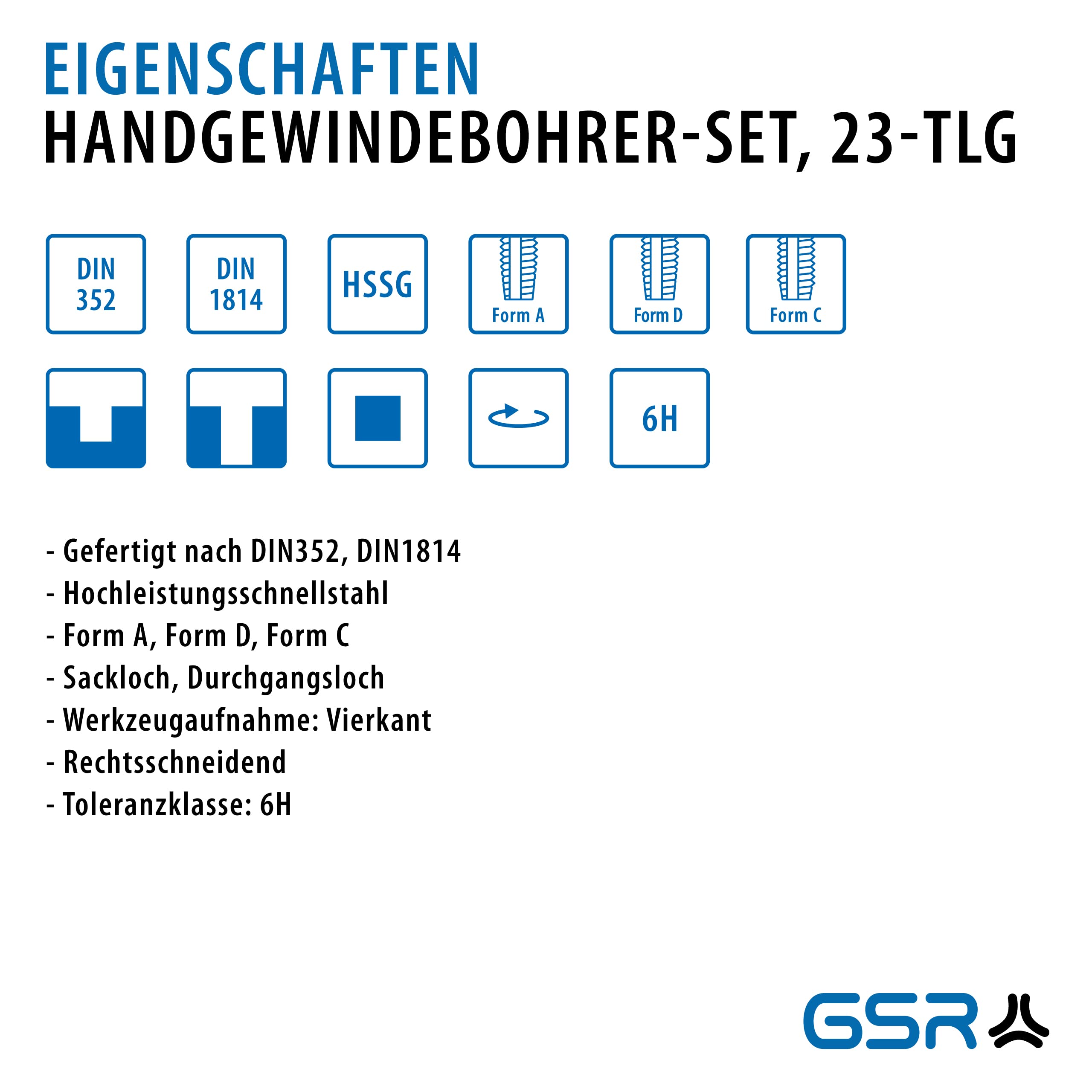 GSR Handegewindebohrer Satz, Gewindeschneider Set 23-teilig, Metrisch, HSS Bohrer Set Metall, Mit M3-M12 Gewindebohrer, verstellbares Windeisen & Gewindeschablone für Innengewinde & Außengewinde