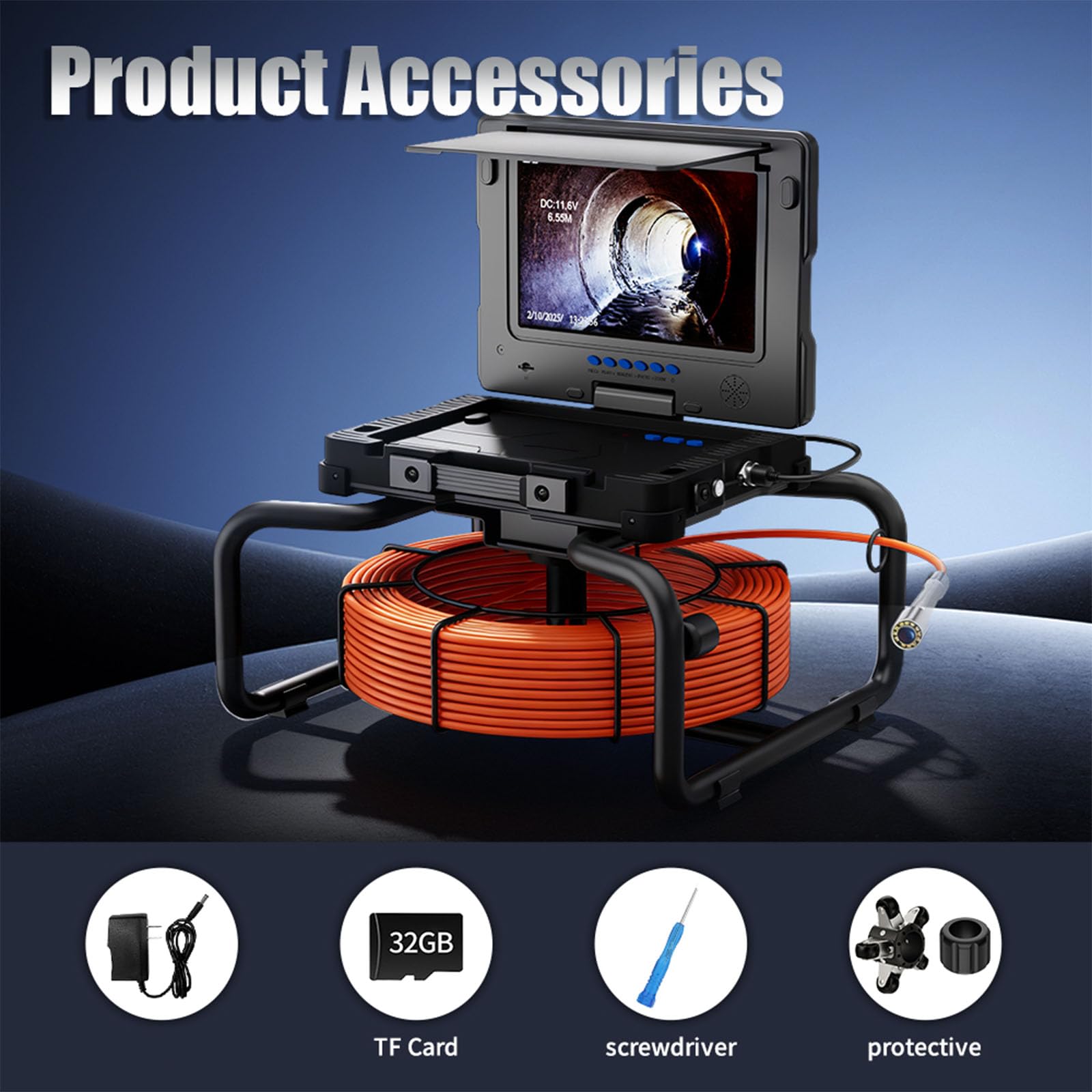 Kamera Kanalizacyjna, Przemysłowy Endoskop DVR, 9-calowy Oscyloskop Hydrauliczny AHD 1080P, Licznik Metrów, Sonda 23 Mm, 12 Białych Lamp LED, Kabel 7 Mm, Patrol Miejski, Inspekcja Ru(Size:50 M/164 FT)