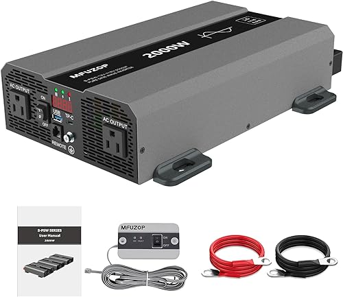 MFUZOP Inversor de onda sinusoidal pura de 2000 W, convertidor de 12 V CC a 110 V CA, inversor de energía solar fuera de la red de pico de 4000 W