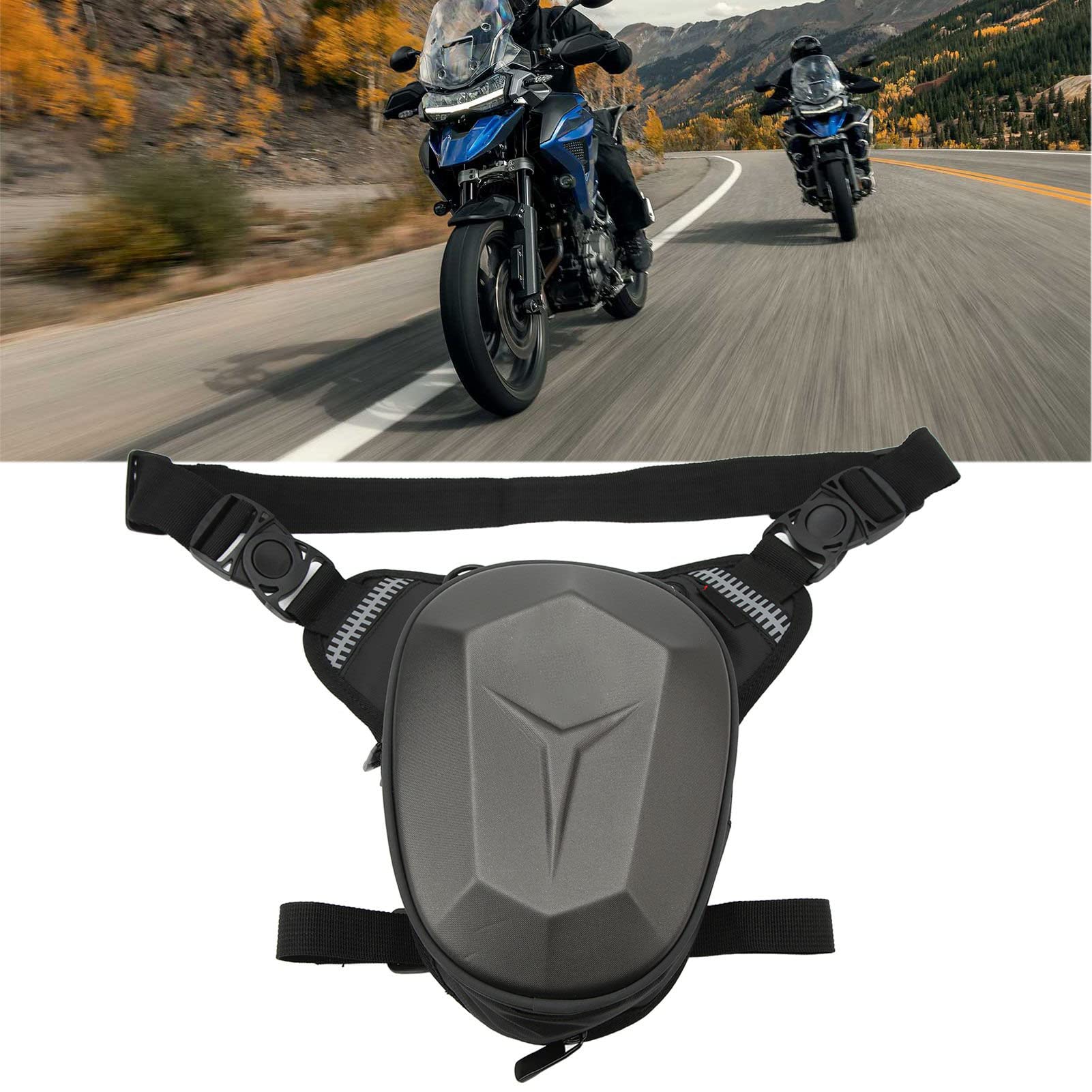 Sac de jambe réglable pour moto, sac de cuisse multifonction avec bande réfléchissante, sac banane étanche pour randonnée, voyage, pêche (gris)