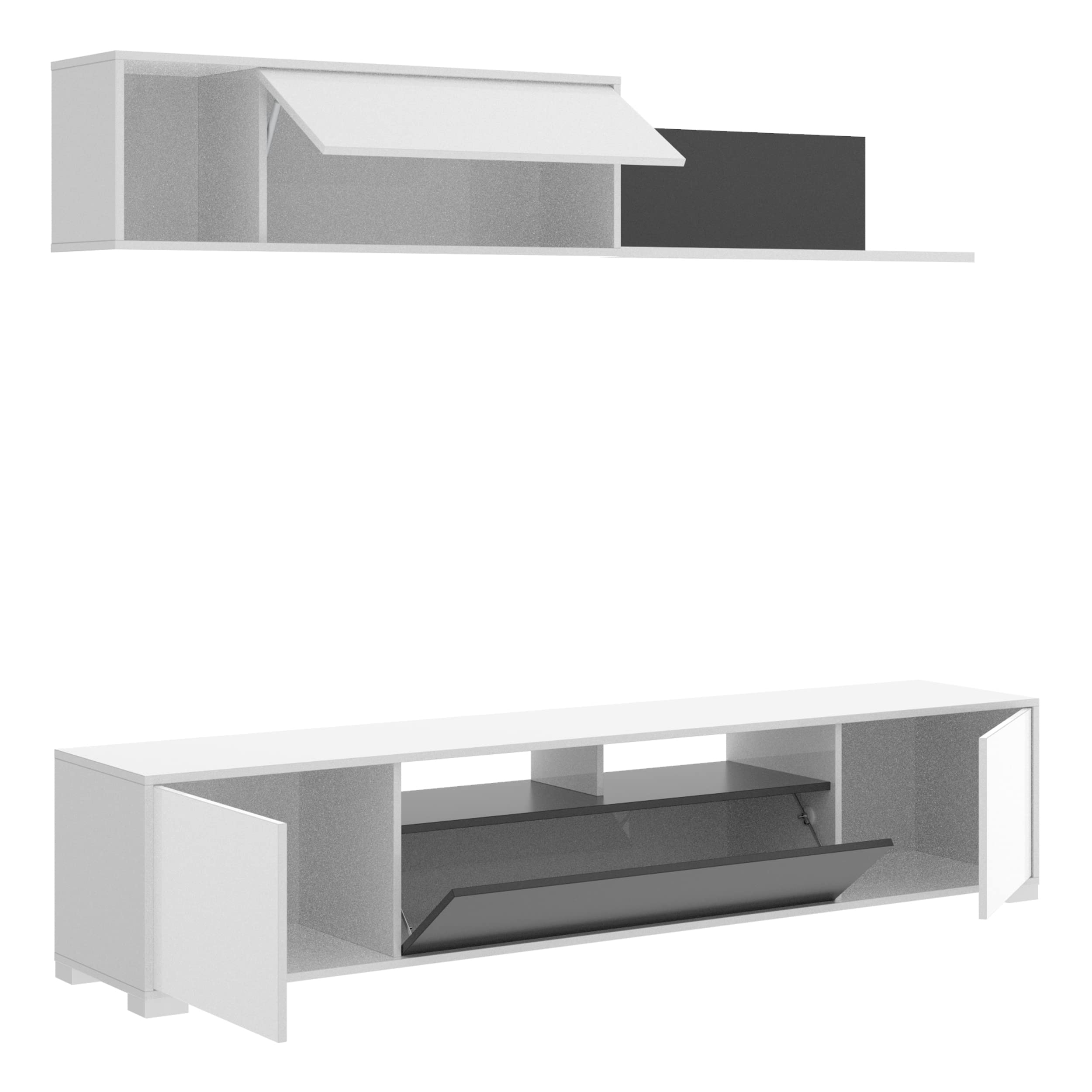 DEKIT GRUPO RIMOBEL KEN - MUEBLE DE SALON TV - 42x200x41 cm - BLANCO / GRAFITO