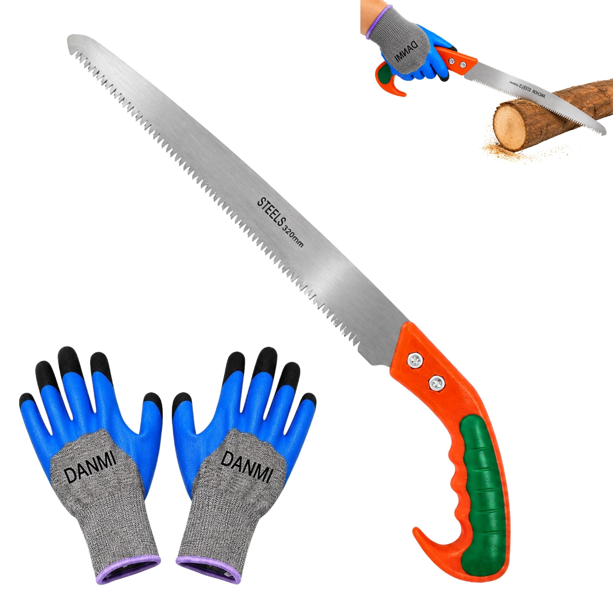 12 Inch Hand Pruning Saw, Stainless Steel Double Teeth Blade, Non-Slip Handle, Tree Cutting Saw for Gardening, Wood, Branch Trimming, Camping & Outdoor Use (with Safety Gloves 1-pair)-picture-28