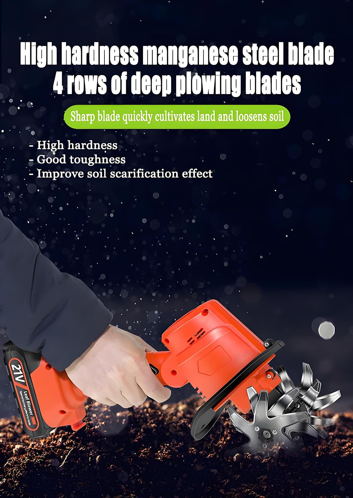 Cultivatore del Tiro da Giardino Elettrico, Rotavatore da Giardino Leggero con Zappa di Scavo Elettrico E Polo Telescopico, Due Batterie, Larghezza di Lavoro 10 Cm, Rototiller per Giardinaggio