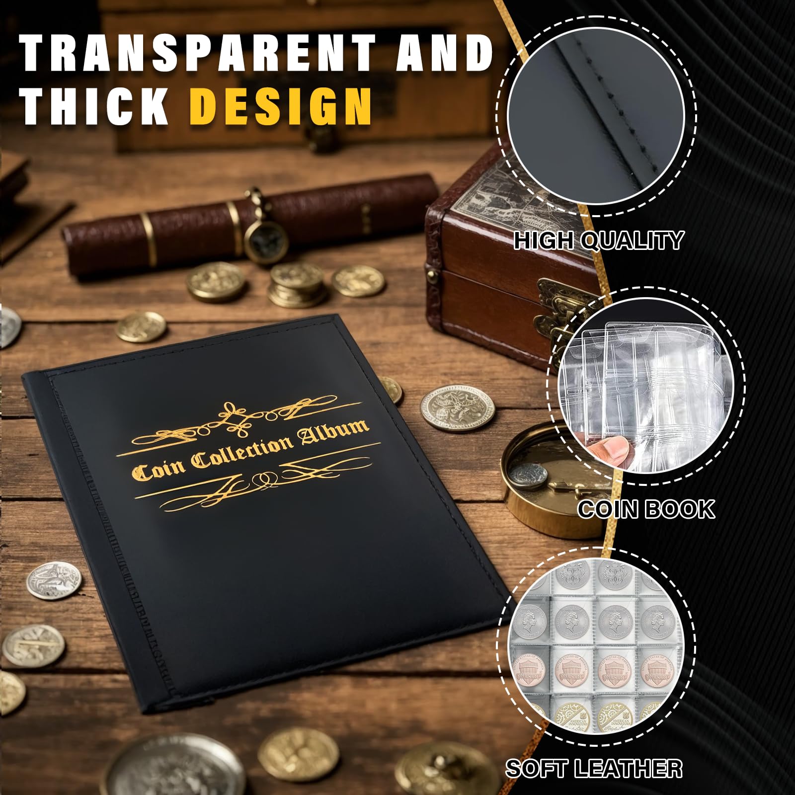 Album per Monete Porta Monete da Collezione: 480 Pezzi Raccoglitore Monete 2 Euro - Album di Monete - Album Portamonete - Per Monete Di Varie Dimensioni (Black)