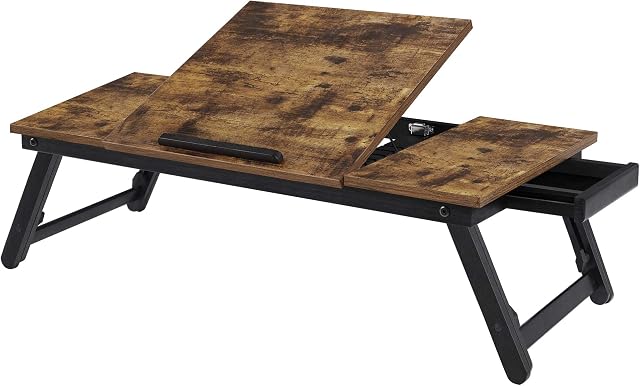 SONGMICS stolik pod laptopa, stojak na laptopa, stolik pod notebooka, taca śniadaniowa, składane nogi, z regulacją wysokości, na łóżko i sofę, do laptopów o przekątnej do 14,3", 71 x 35 x 23 cm, vintage