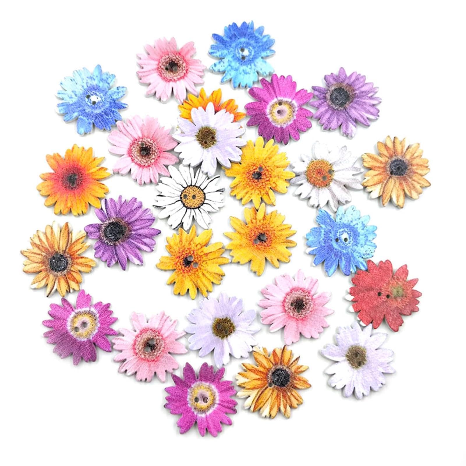 matumou 50Pcs Marguerite Shape 2 Holes Wooden Buttons Clothes Sewing Scrapbook Decor