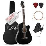 Rocktile WSD-5C-BK Slim Line zestaw gitar westernowych, gitara akustyczna Dreadnought - gitara westernowa z korpusem z lipy - szyja: Catalpa - zestaw z torbą, strunami zapasowymi, paskiem i kostkami