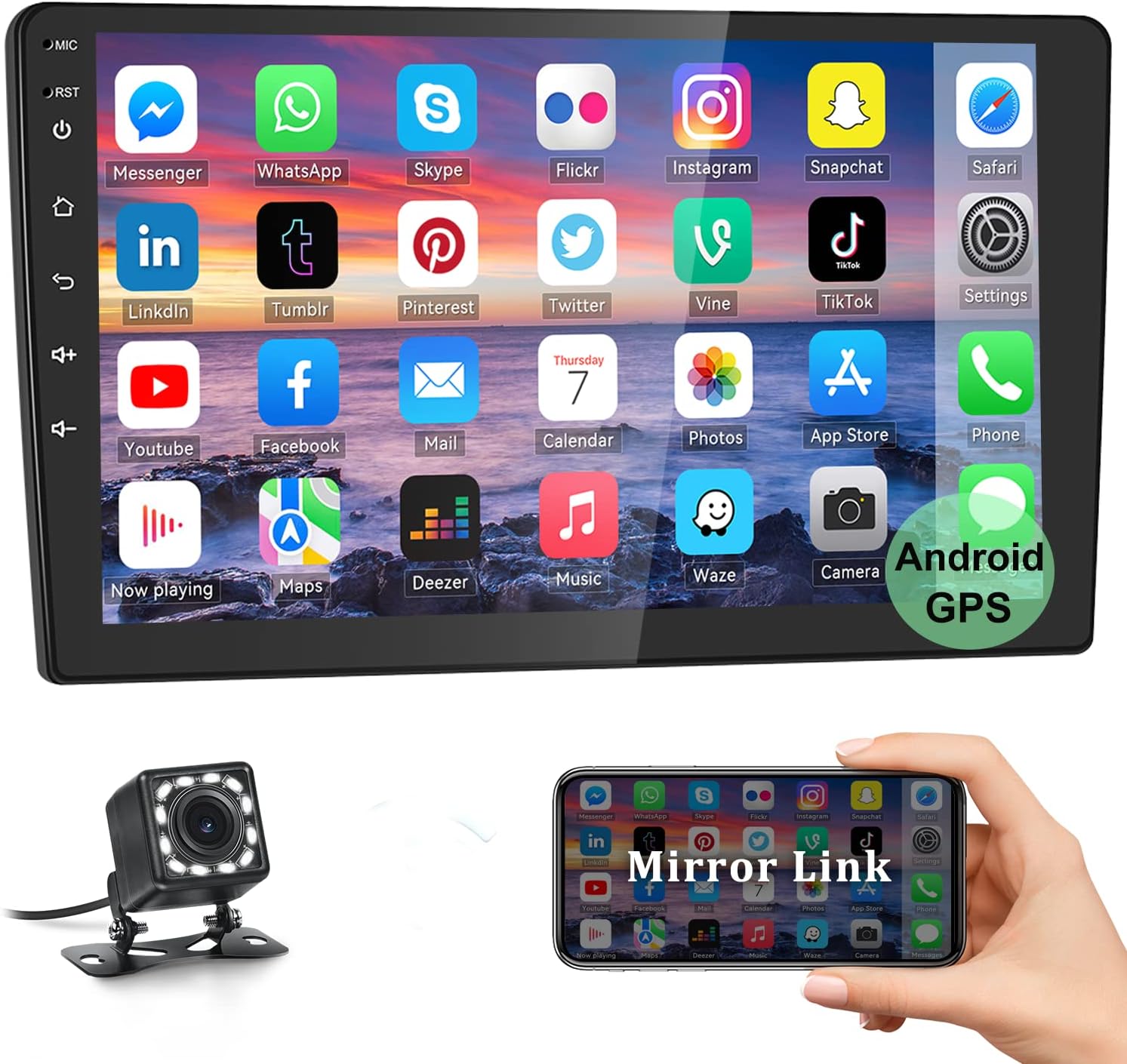 UNITOPSCI Android Car Stereo main screen displaying various application icons
