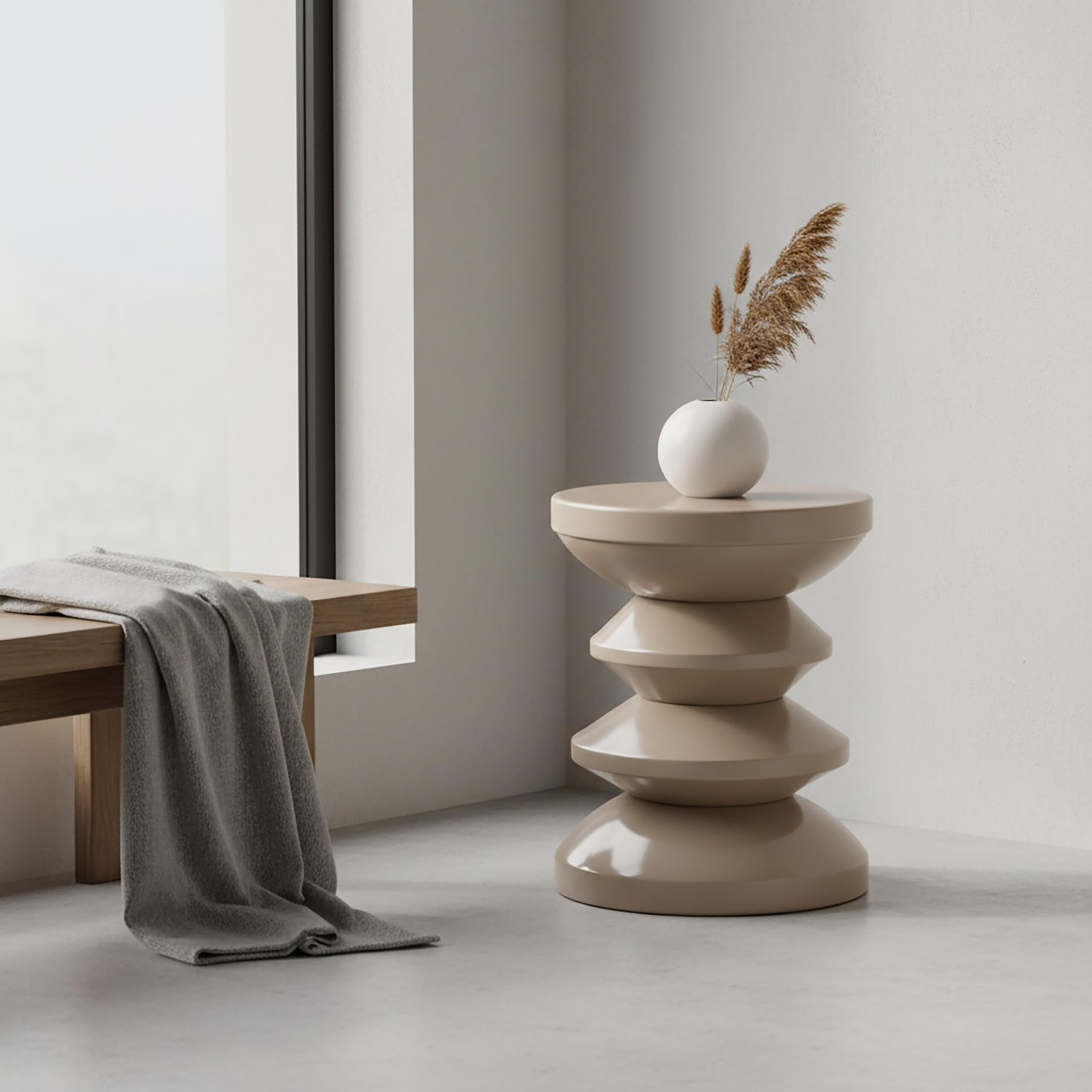 Relaxdays Tavolino & Sgabello, Design Zigzag, Oggetto Decorativo per Soggiorno, HxD: 46 x 35 cm