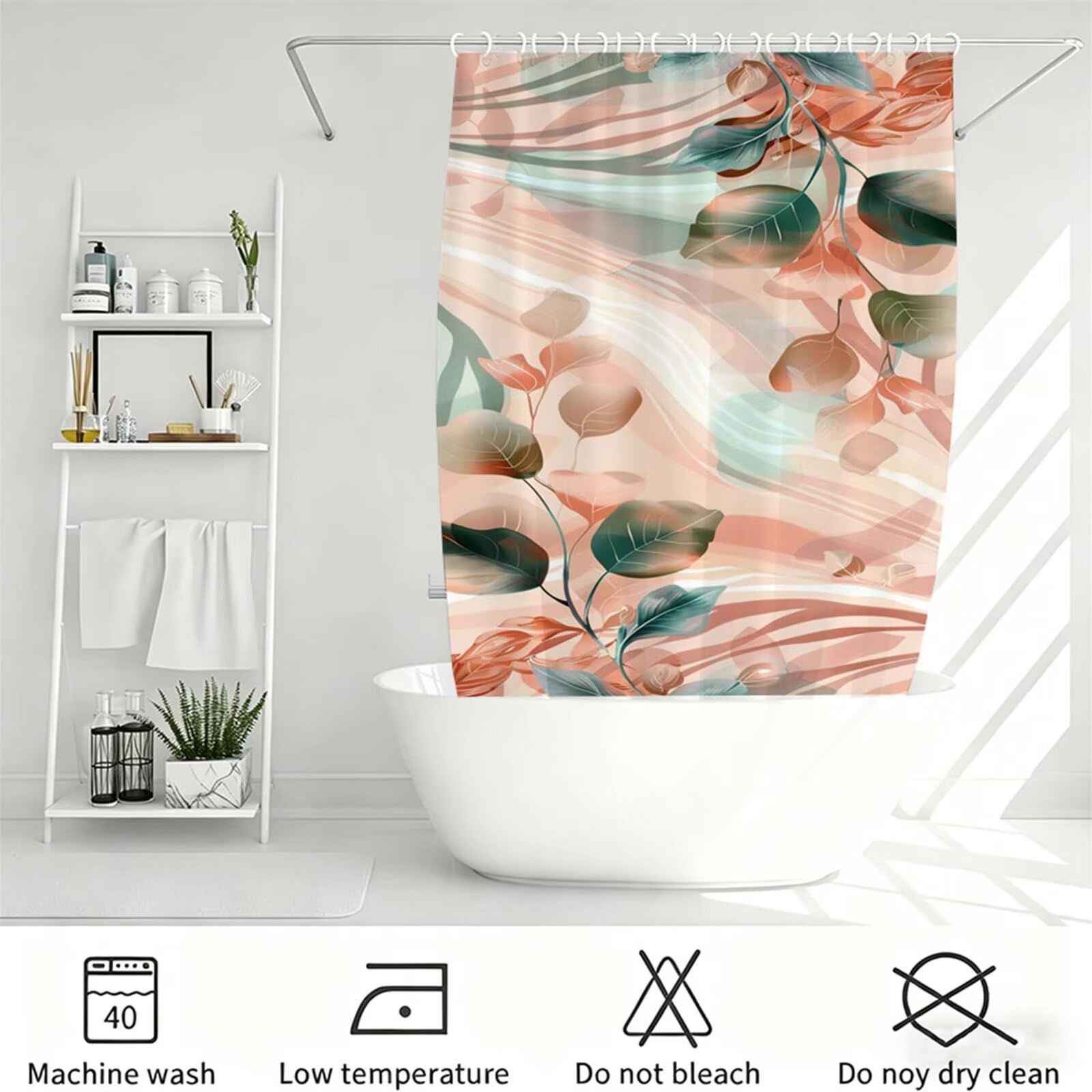 terracotta Tenda Doccia 230x180cm,Tenda per Doccia Tessuto Poliestere Impermeabile Asciugatura Rapida 12 Anelli,Tende Finestra Bagno e Vasca Pieghevole per Angolare Casa Shower Curtain pianta J-506