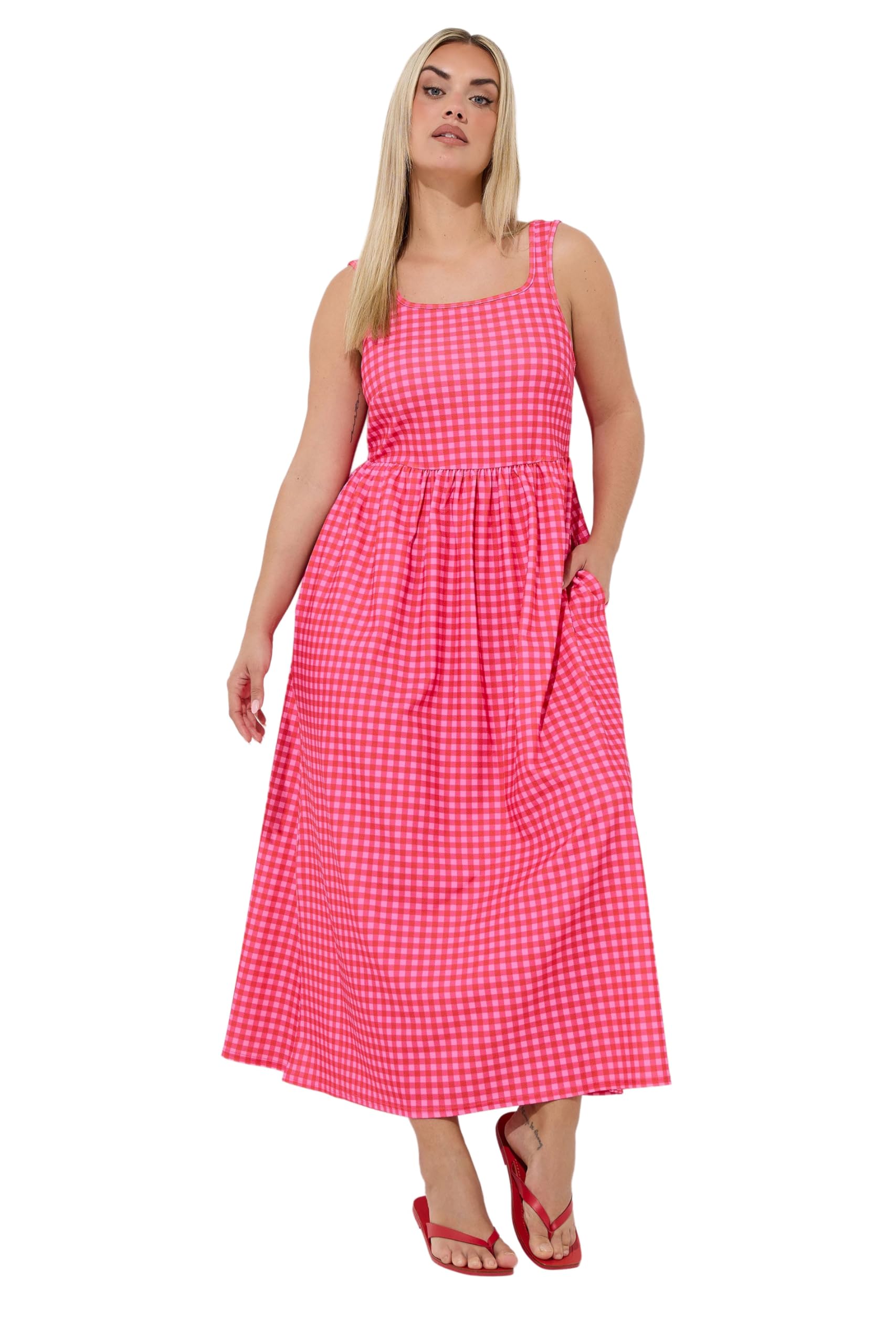 Yours Women's Pink Limited Collection Curve Gingham Maxi Dress - Plus Size Curve