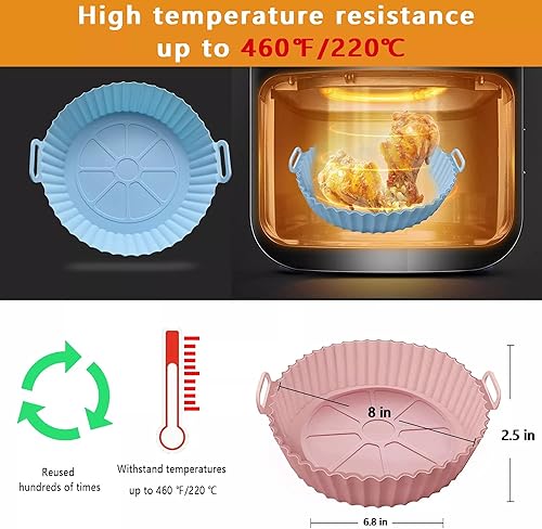 Miniatura 7 de DEKVO - Paquete de 3 forros de silicona para freidora de aire  8 pulgadas  Apto para alimentos  Resistente al calor  Antiadherente  Múltiples usos
